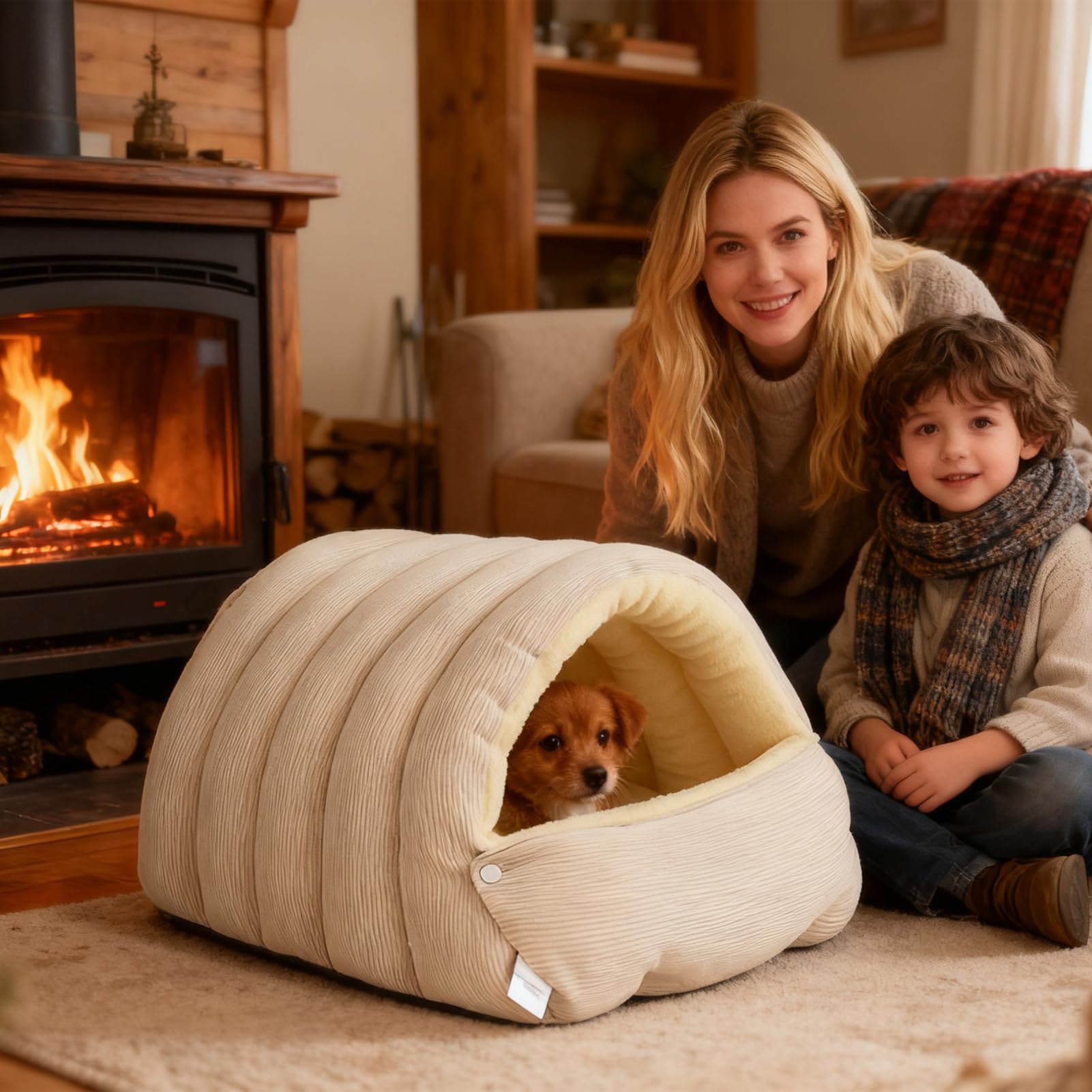 Panier pour Chat Douillet - 45x30x19cm Tente Moelleuse Et Chaude avec Coussin Amovible | Conception Coupe-Vent | Tente Douce Et Chaude pour Chats D'Intérieur & Petits Chiens