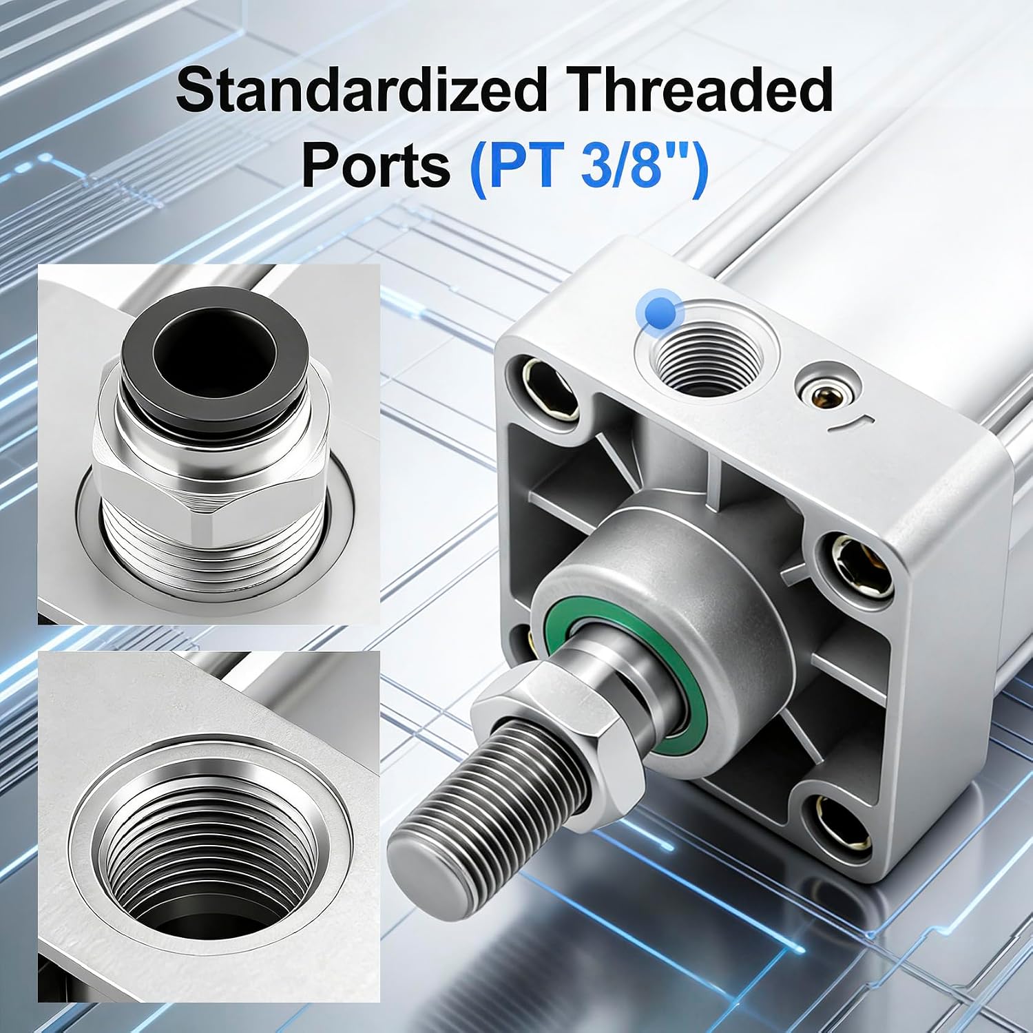 Heschen Pneumatic Standard Air Cylinder, SC 63-800, PT3/8 Port, 63mm Bore, 800mm Stroke, Double Acting