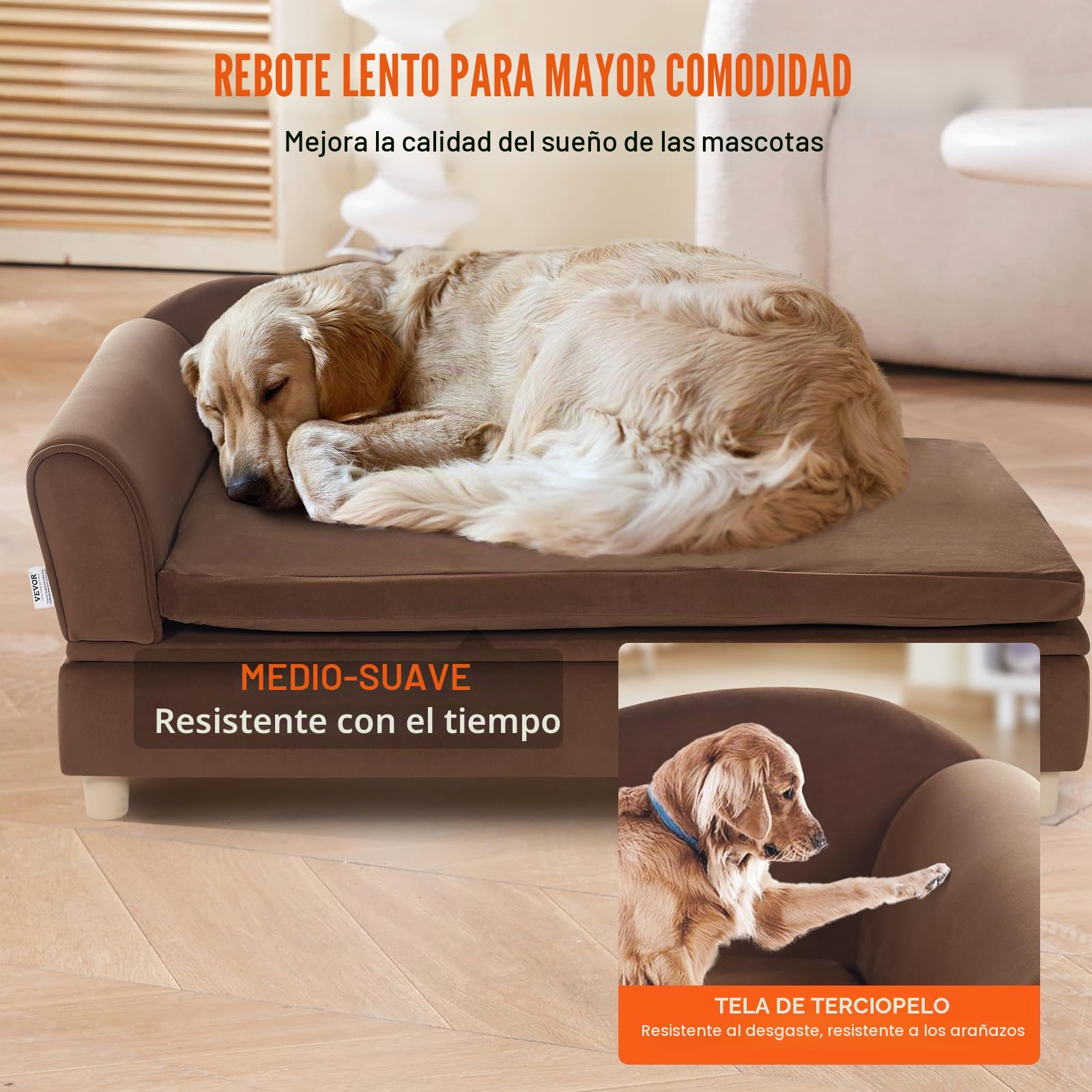 VEVOR Sofá para Mascotas, Sofá para Perros y Gatos de Gran Tamaño, Sofá Cama Suave y Aterciopelado para Perros, Sofá para Gatos con Carga de 50 kg, Marrón Oscuro, 910 x 585 x 415 mm, 10,2 kg de Peso