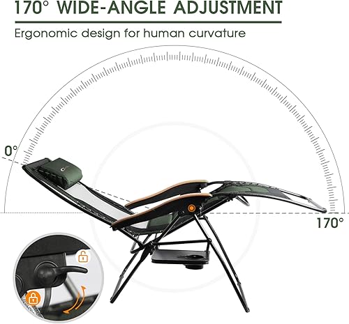 Miniatura 5 de PORTAL Juego de 2 sillas de gravedad cero silla de gravedad con asiento acolchado para adultos plegable reclinable gravedad cero camping patio