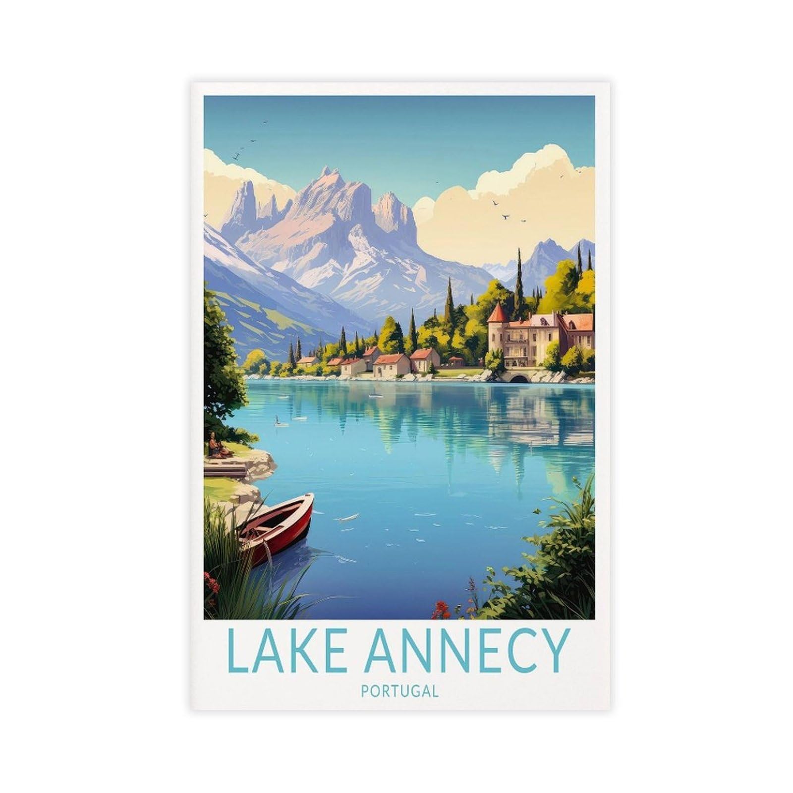 QIOTBVV Annecy Lake Portugal Trip Canvas Poster Bedroom Decor Landscape Office Room Decor Gift 24" L X 36" W