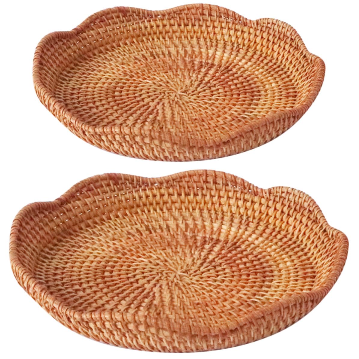 Cesta de mimbre redonda calada KICHOUSE, pack de 2 fruteros ventilados para servir pan fresco