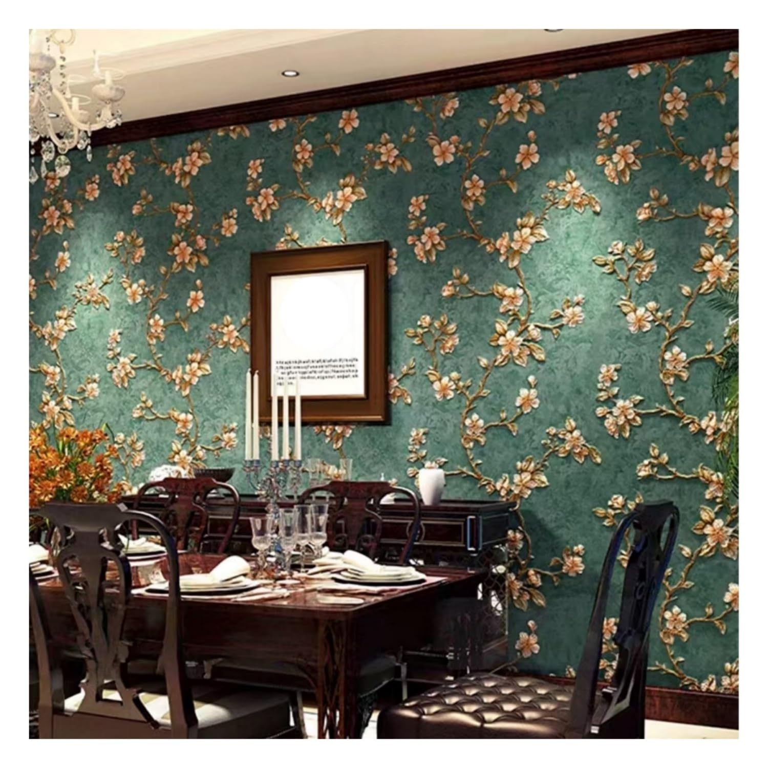 Lxlambentive Self Adhesive Wallpaper, Rustic Floral Peel and Stick Wallpaper with Embossed Finish, Easy DIY Application, 53cm Wide Roll, for Living Room, Bedroom & Feature Walls(E,0.35 * 6m)