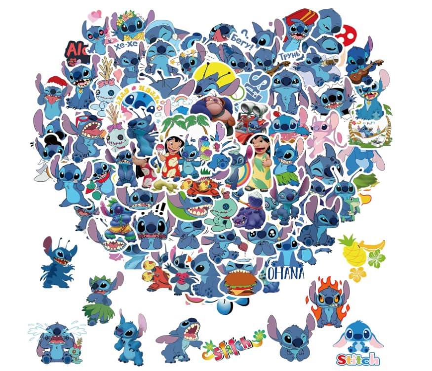 OYZX 100pcs Stitch Sticker for Kids, Cute Cartoon Lilo Stitch Waterproof Vinyl Decal for Adult Teen Boy Girl Water Bottle Laptop Phone Skateboard Guitar Notebook Computer Luggage (Stitch)