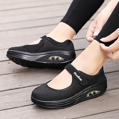 Miniatura 3 de PGOJUNI Tenis de moda para mujer zapatos de enfermera de trabajo para mujer zapatos de cuña ajustable zapatos de caminar con soporte de arco