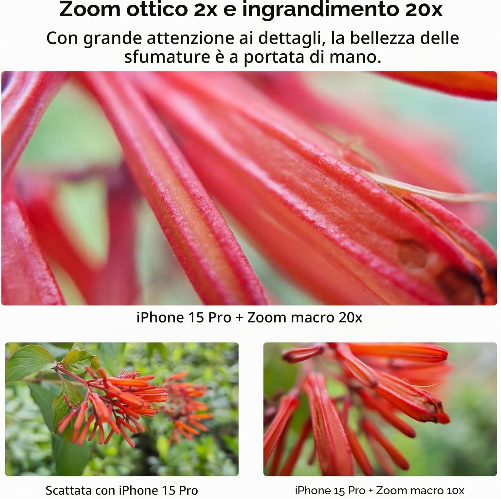 10-20X Obiettivo Macro Zoom,con Clip Universale, HD Obiettivo Macro per Smartphone, per Cellulare,adatto a Tutti i Telefoni Cellulari
