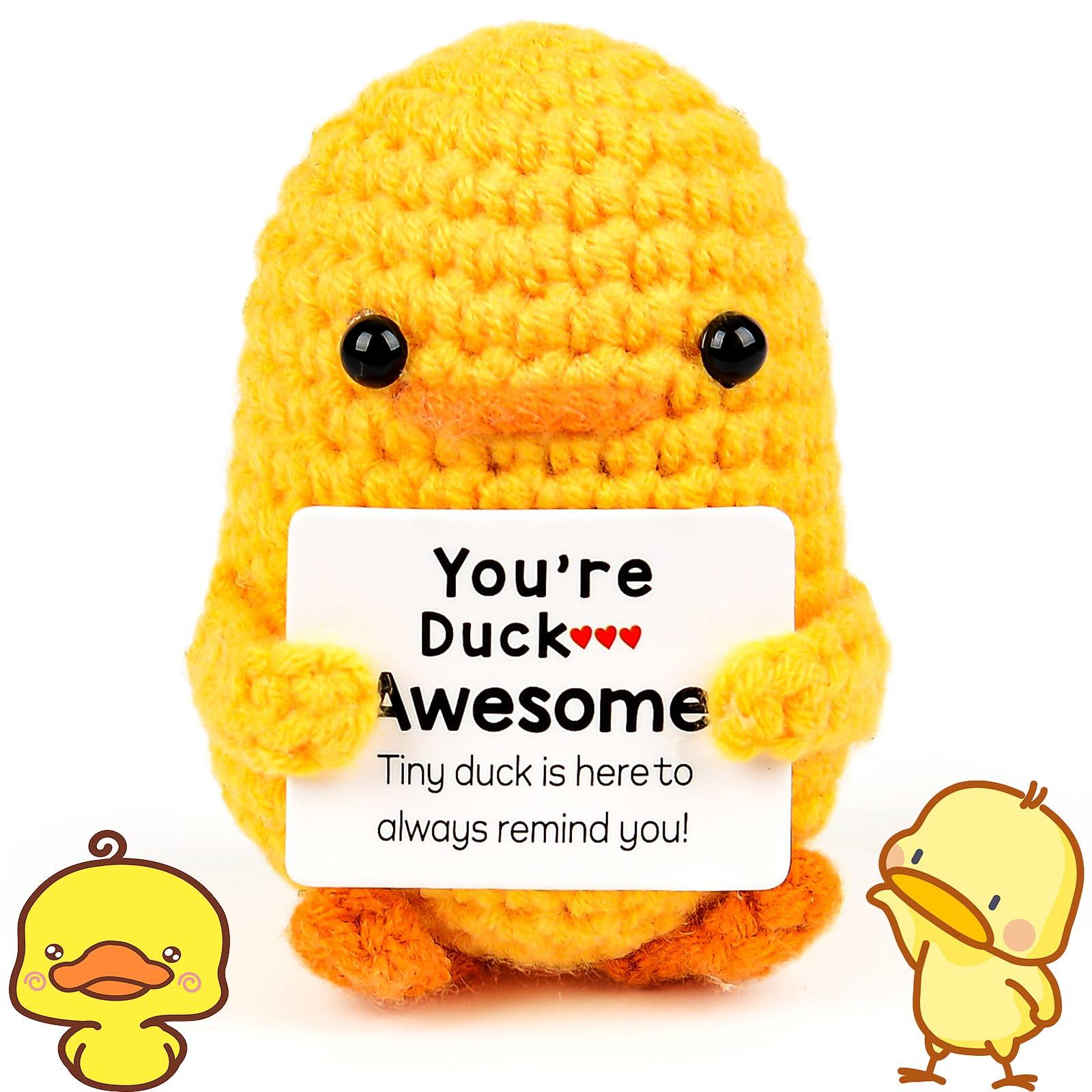 xinrongda Funny Positive Duck Wool Gifts, Mini Knitted Duck Doll with Card, Motivational Gift, Leaving Gifts, Good Luck for Patient, Bosom Friend, Girlfriend, Team