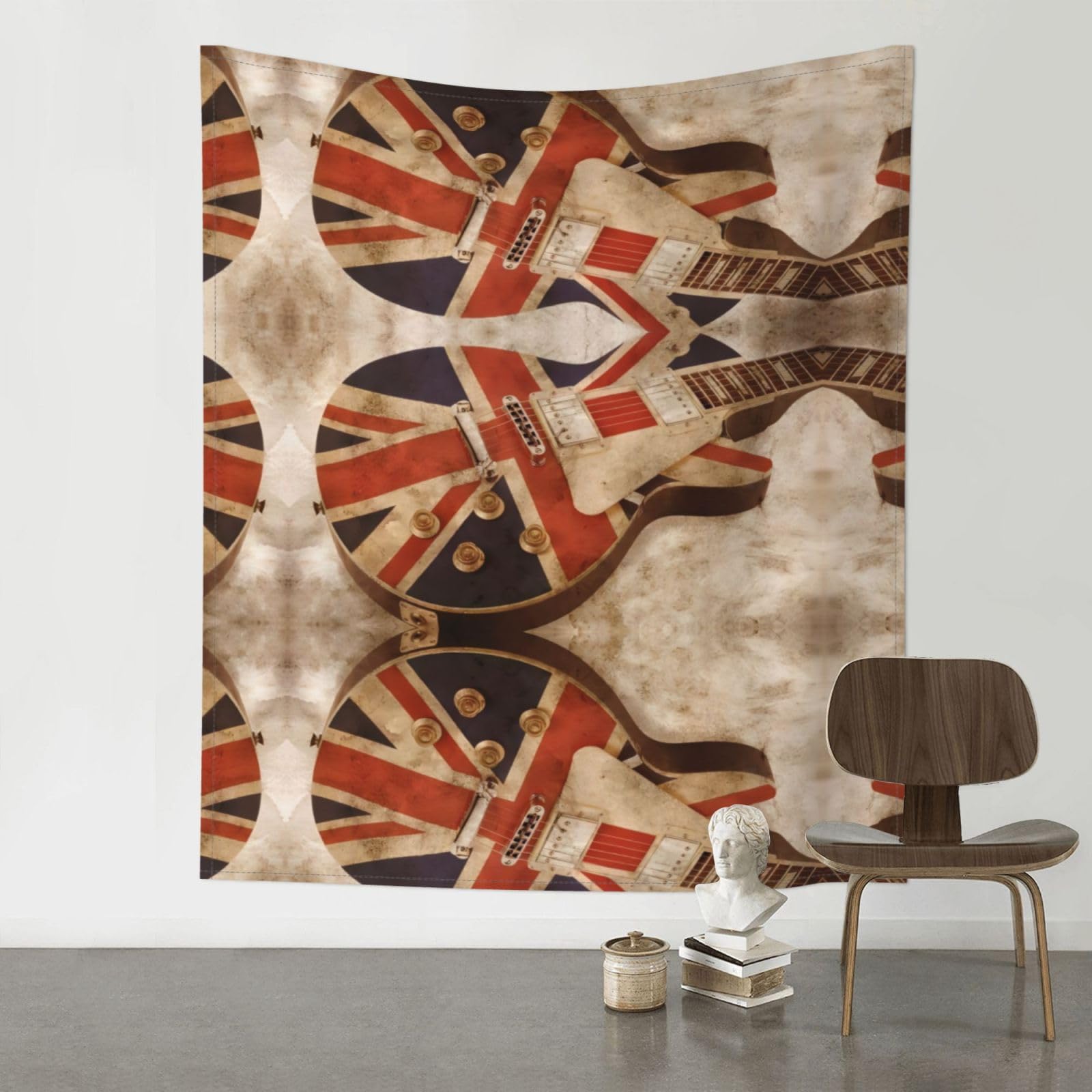 YYHWHJDE Guitar British Flag Prints 60x51in Wall Tapestry – High-Grade Polyester Throw for Dorm, Beach & Home Decor