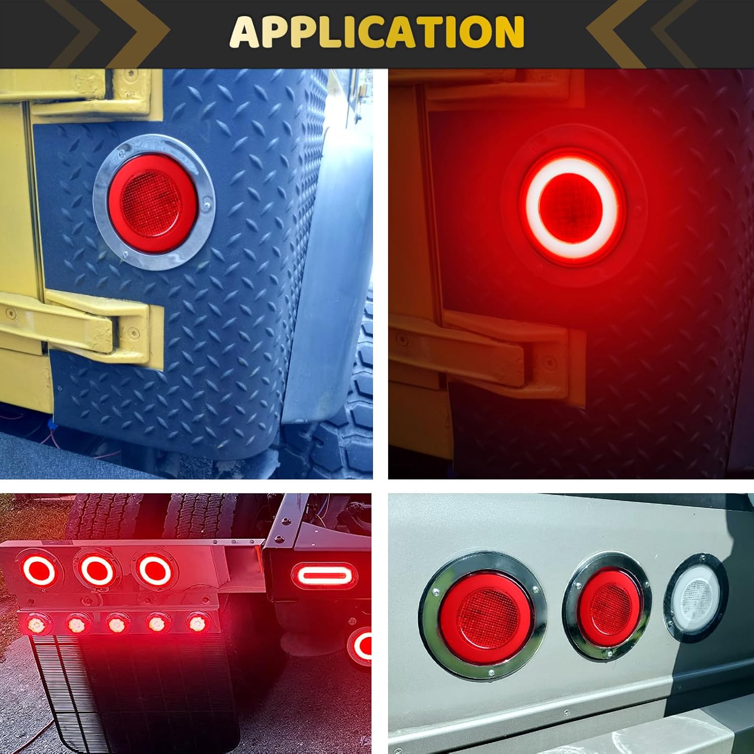 2pcs 4 inch Round LED Trailer Trucks Halo Brake Stop Running Turn Signal Tail Lights Red 64 LEDs w/Stainless Bezels Flange Mount Sealed Waterproof IP67 For RV/Van, DC 12V