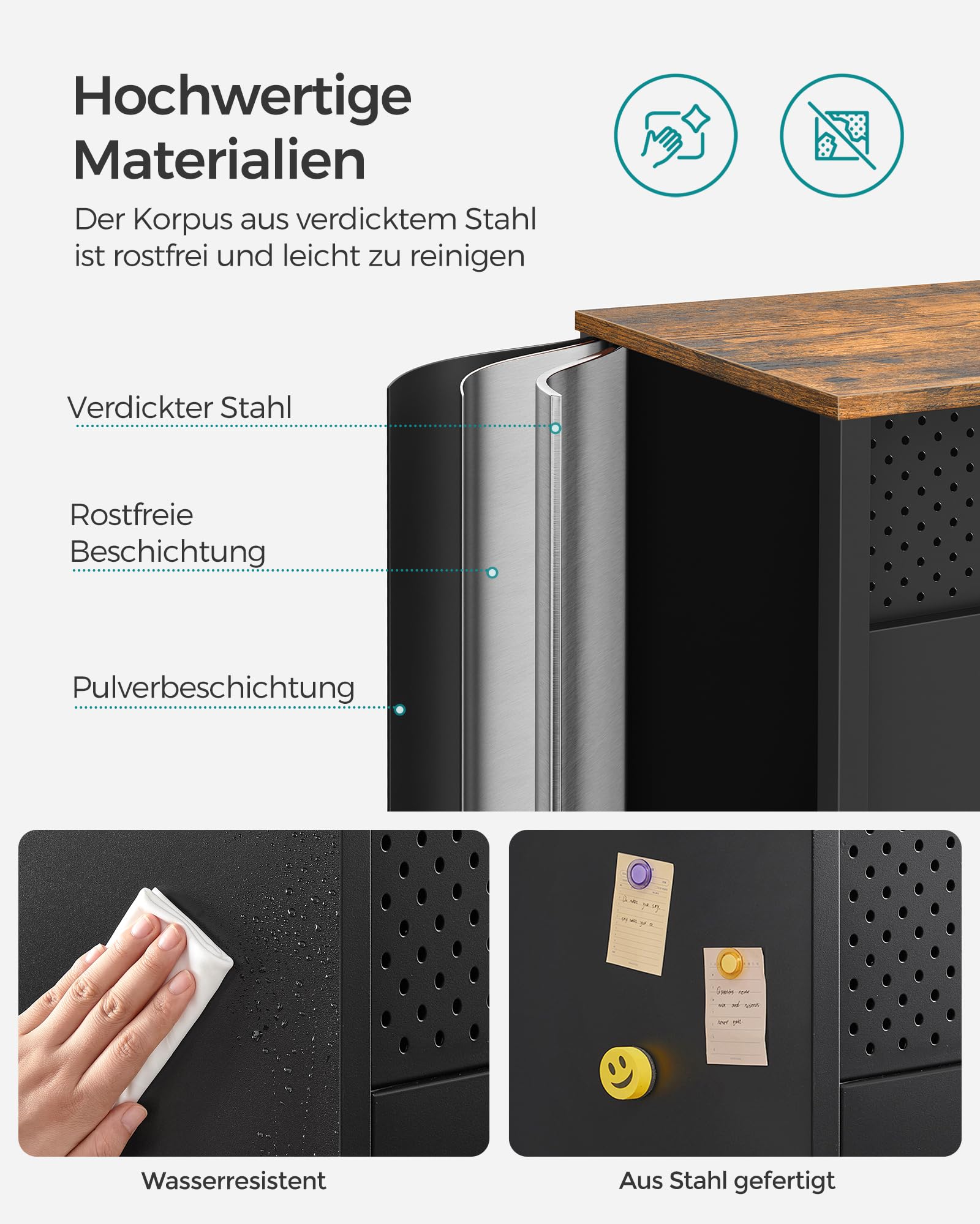 SONGMICS Aufbewahrungsschrank, Metallschrank, mit Doppeltür, Magnetverschluss, Verstellbarer Einlegeboden, Stahlgestell, 40 x 80 x 76 cm, vintagebraun-schwarz LSC102B01