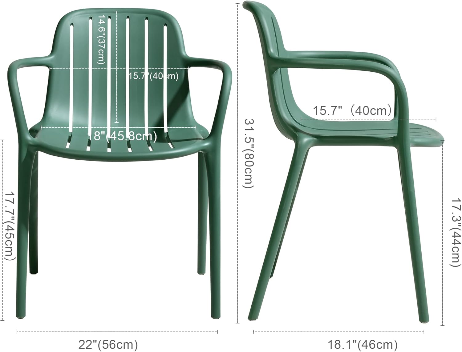 LESHI Patio Dining Chairs Set of 4 Plastic Chair with Armrests Backrest Breathable Design Art Style for Dining Room Bedroom Living Room Patio Indoor Outdoor (Set of 4, Dark Green)