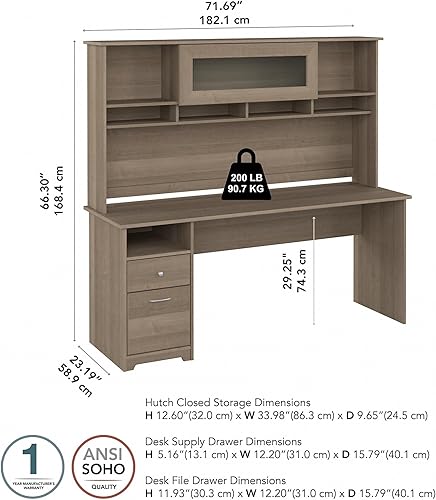 Miniatura 3 de Bush Furniture Cabot - Escritorio para computadora con gabinete, 72 W, gris ceniza Gris ceniza,Gris brezo,Blanco,https://www.amazon.com/dp/undefined