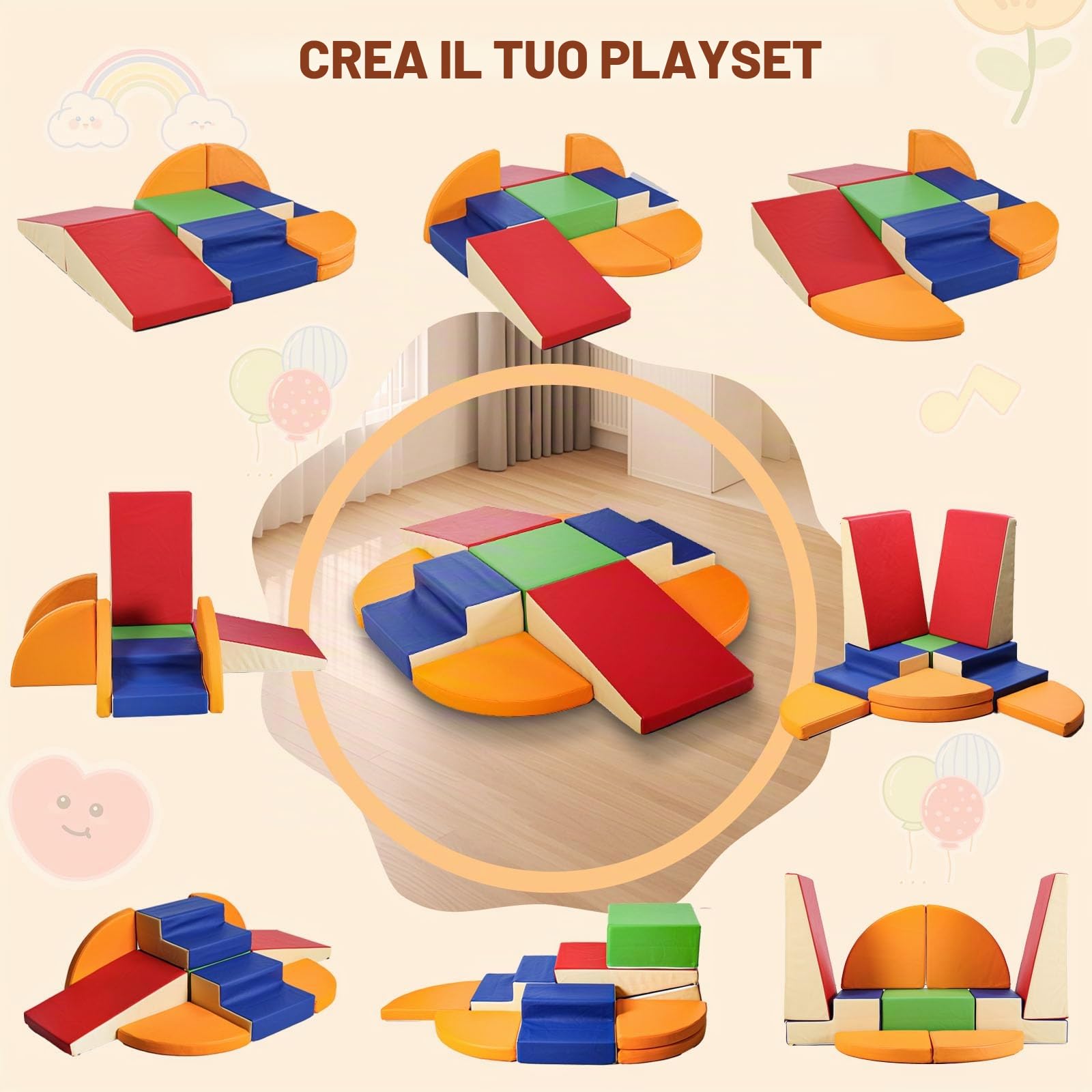Blocchi da costruzione in schiuma per bambini, per arrampicata, interni, 9 mattoncini da costruzione giganti, mattoncini morbidi per bambini, montessori, giocattoli da arrampicata per esterni, doppia