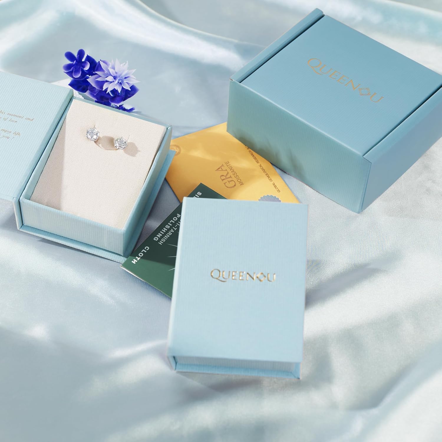 QUEENOU Moissanite Earrings Studs 1ct-3ct for Women/Men, 925 Sterling Silver with 18K White Gold Plated Hypoallergenic Flat Screw Back Birthday Gifts for Women Girlfriend Wife Engagement Jewelry - Image 2