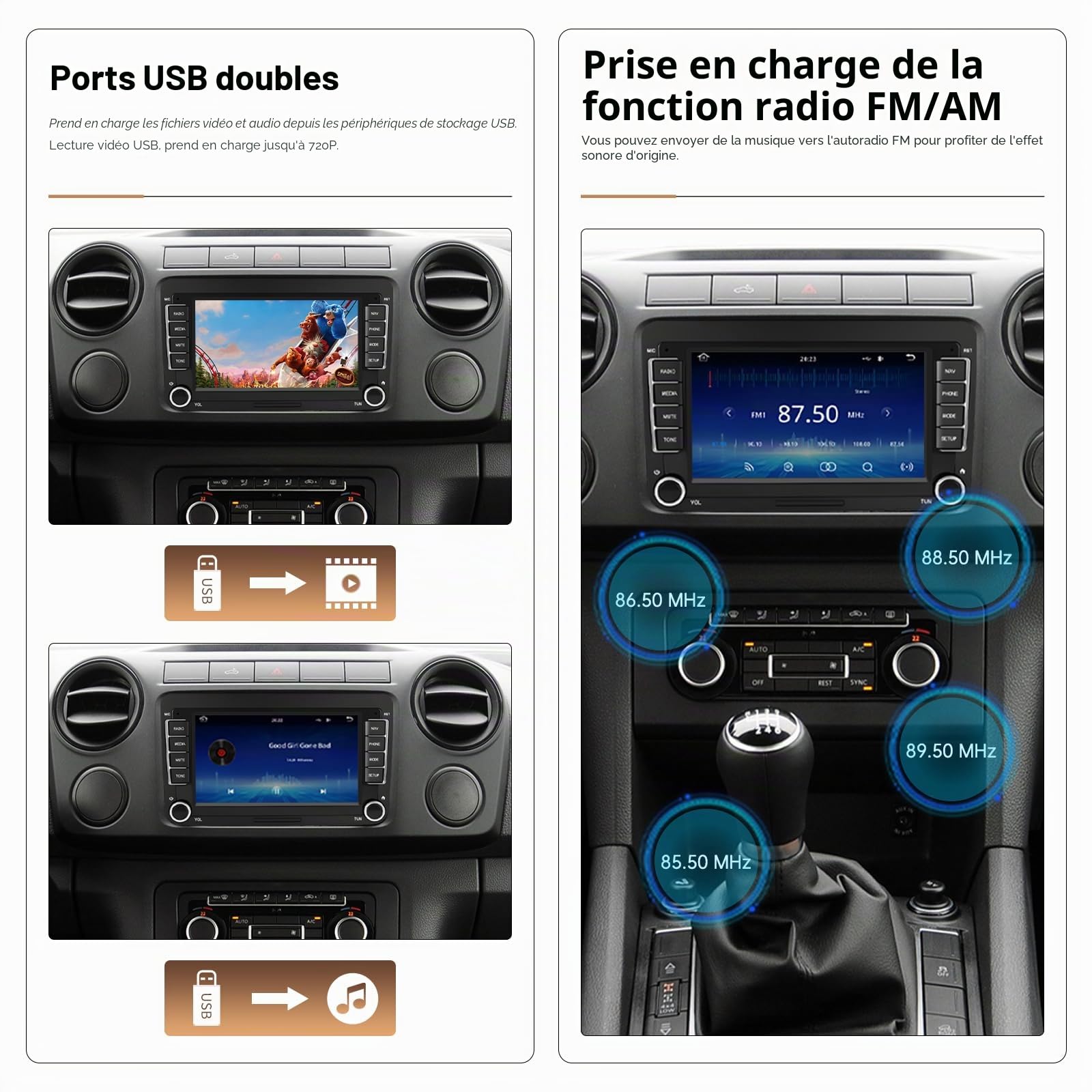 Autoradio avec écran Tactile 7 Pouces pour Volkswagen Seat Golf Passat Jetta Beetle Tiguan Touran EOS Skoda Seat Double Din Radio Bluetooth avec CarPlay sans Fil Android Auto