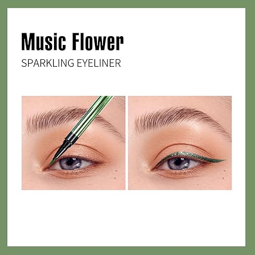 Miniatura 4 de Music Flower Delineador de ojos, delineador líquido impermeable con punta de precisión, delineadores de ojos metálicos de color brillante,