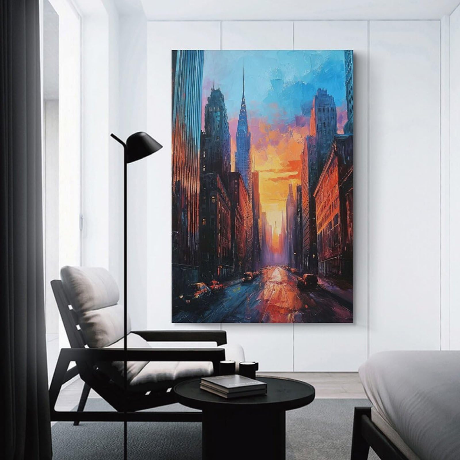 Junmoney Urban Sunset Art Wall Art Print, 24x36inch(60x90cm), for Entrance Spaces, Stair Walls Or Halls, Home Artwork for First Impressions