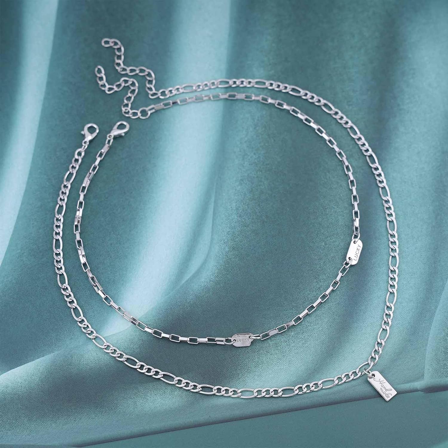 Vintage Layered Square Pendant Necklace Initial Lucky Choker Necklace Silver Square Chain Necklace Layering Alphabet Necklace Jewelry for Women - Image 3