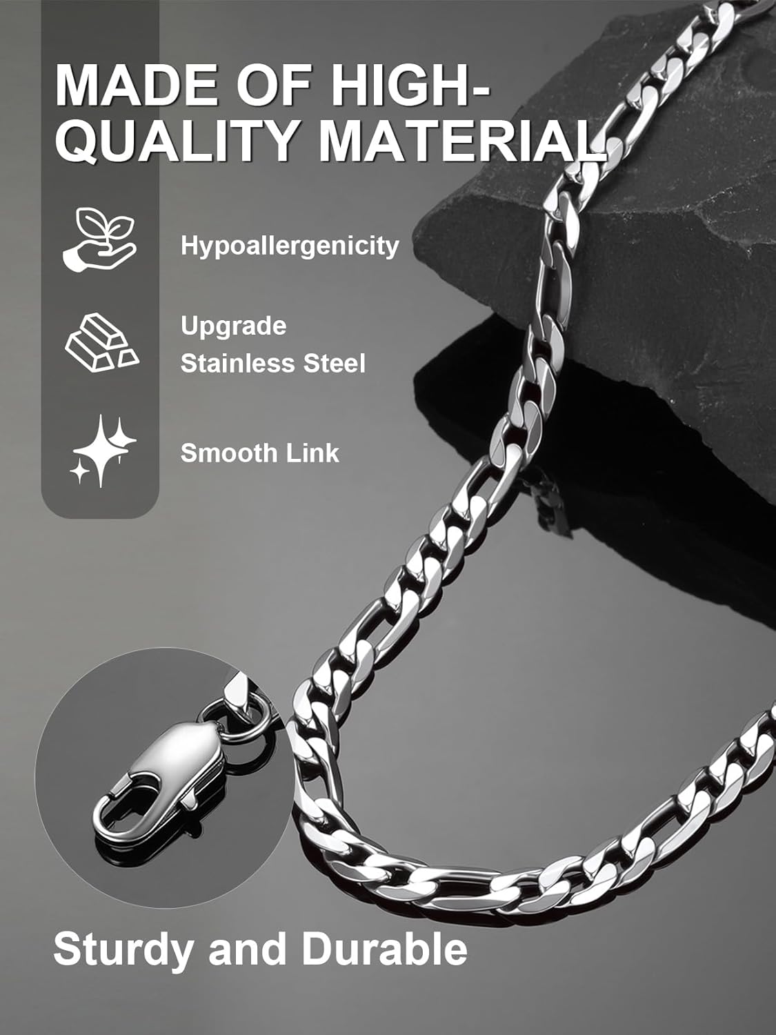 ChainsPro Silver/Gold Plated/Black Figaro Chain for Men Women, Men Necklace Chains, 4/6/9/13 mm, 14-30inch Stainless Steel Necklaces Hip Hop Chain- Send Gift Box - Image 3