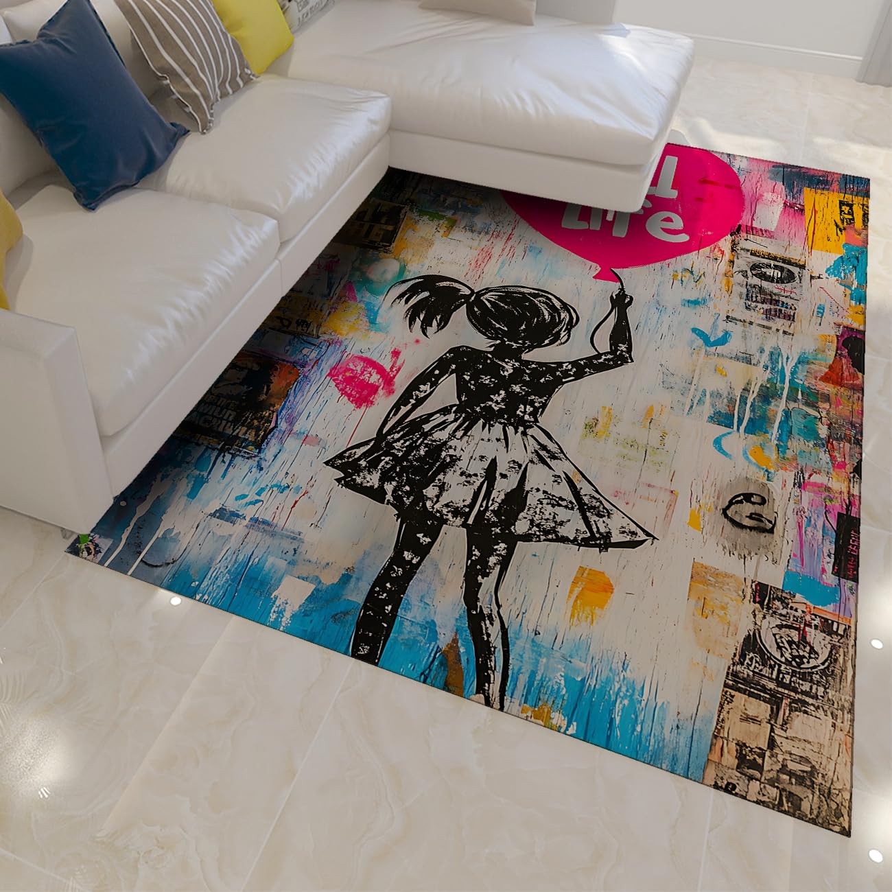 Tapis antidérapant pliable 160x200cm lavable style vintage géométrique