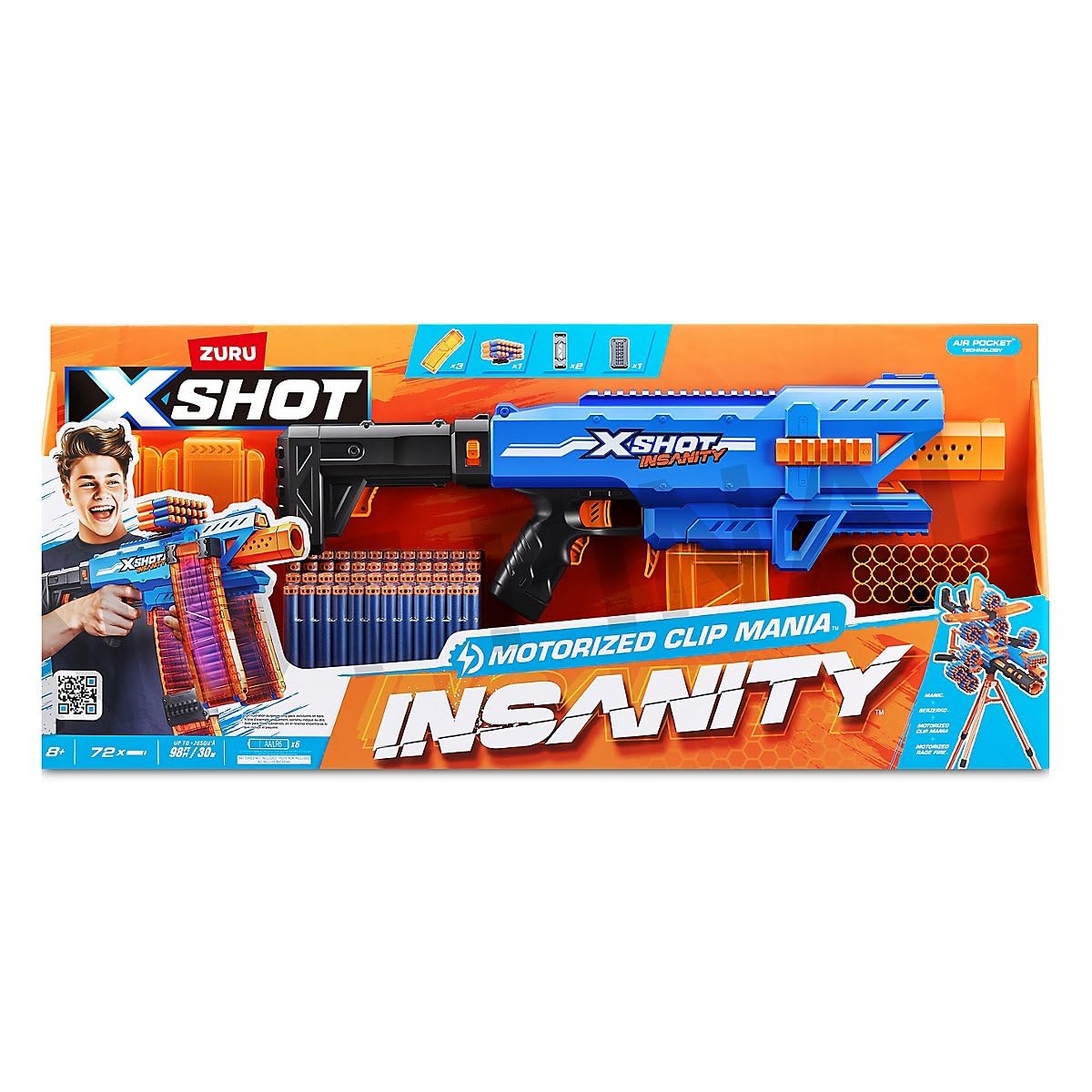 X-Shot Insanity Motorised Clip Mania - Includes Dart Magazine