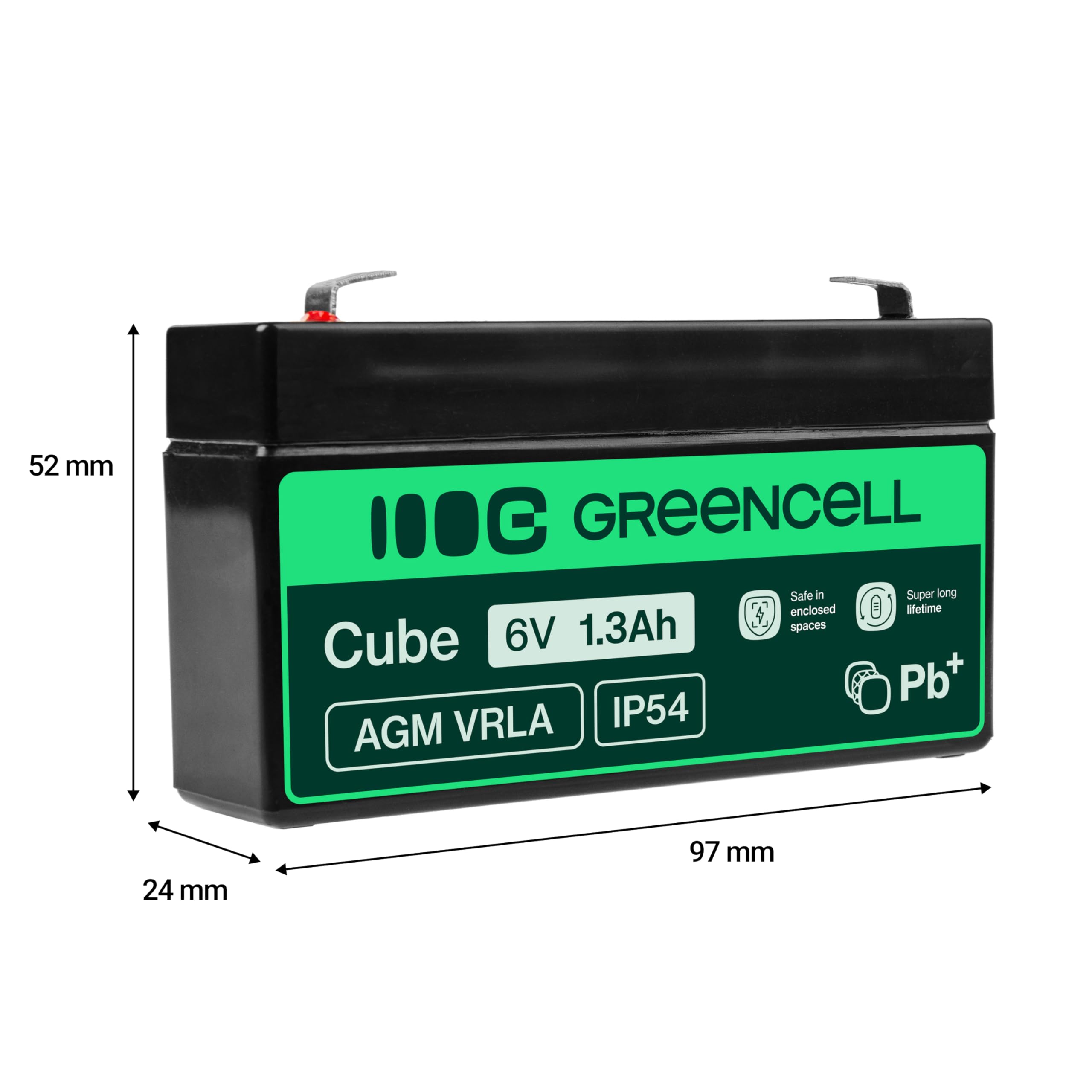 Batteria Green Cell® AGM 6V 1,3Ah, batteria al piombo-acido VRLA, batteria di ricambio al piombo-acido, batteria gel a scarica profonda, per roulotte senza conducente Fotovoltaico Sedia a rotelle