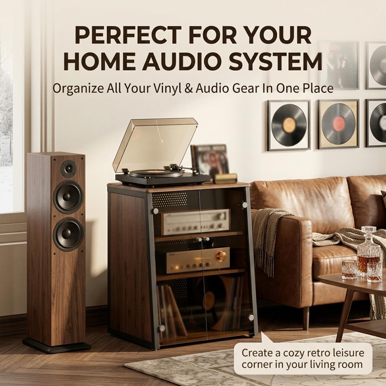 Mobile AV noce moderno, supporto HiFi con ante in vetro temperato