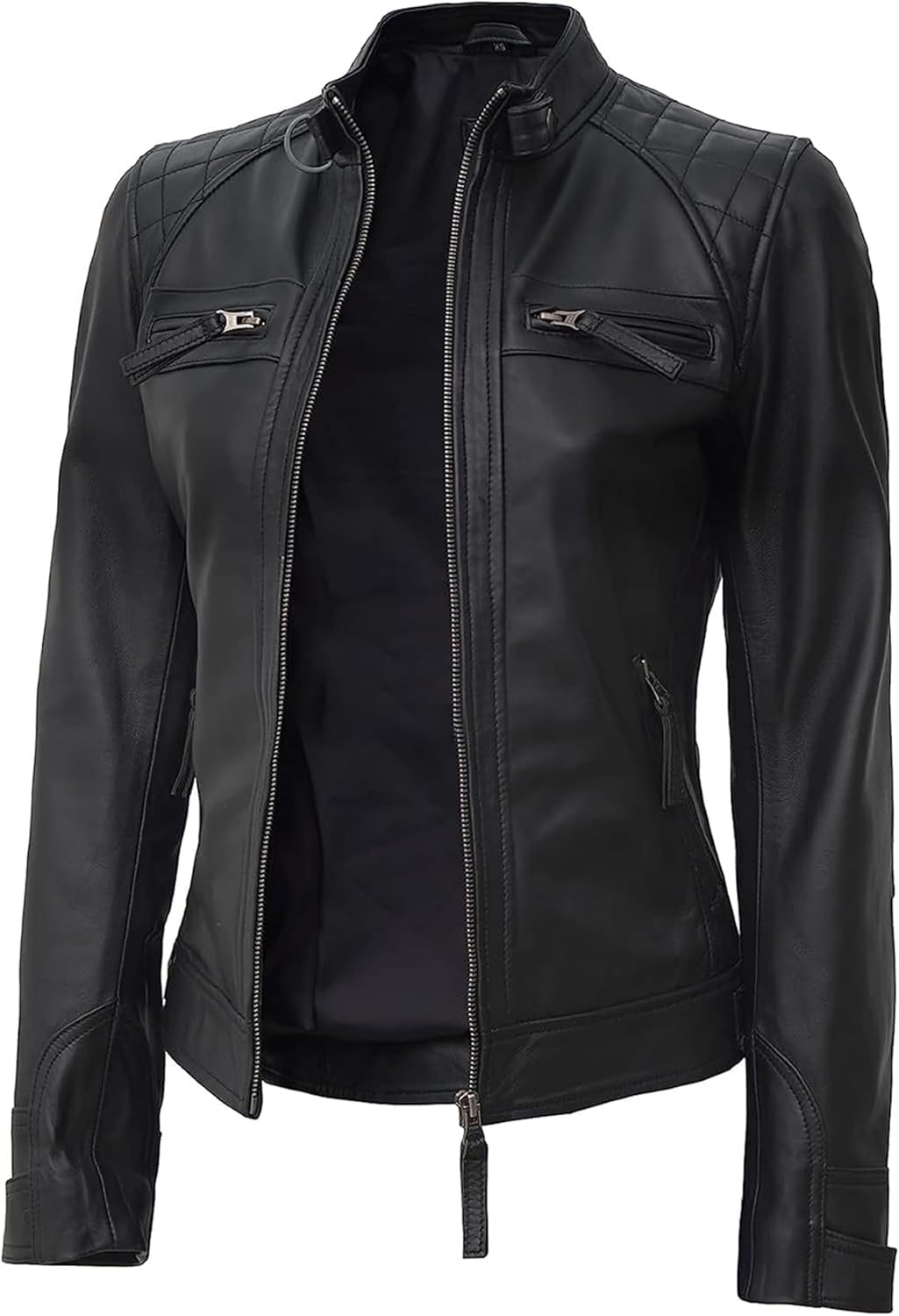 Blingsoul Leather Jacket Women - Quilted Cafe Racer Style Womens Leather Jackets