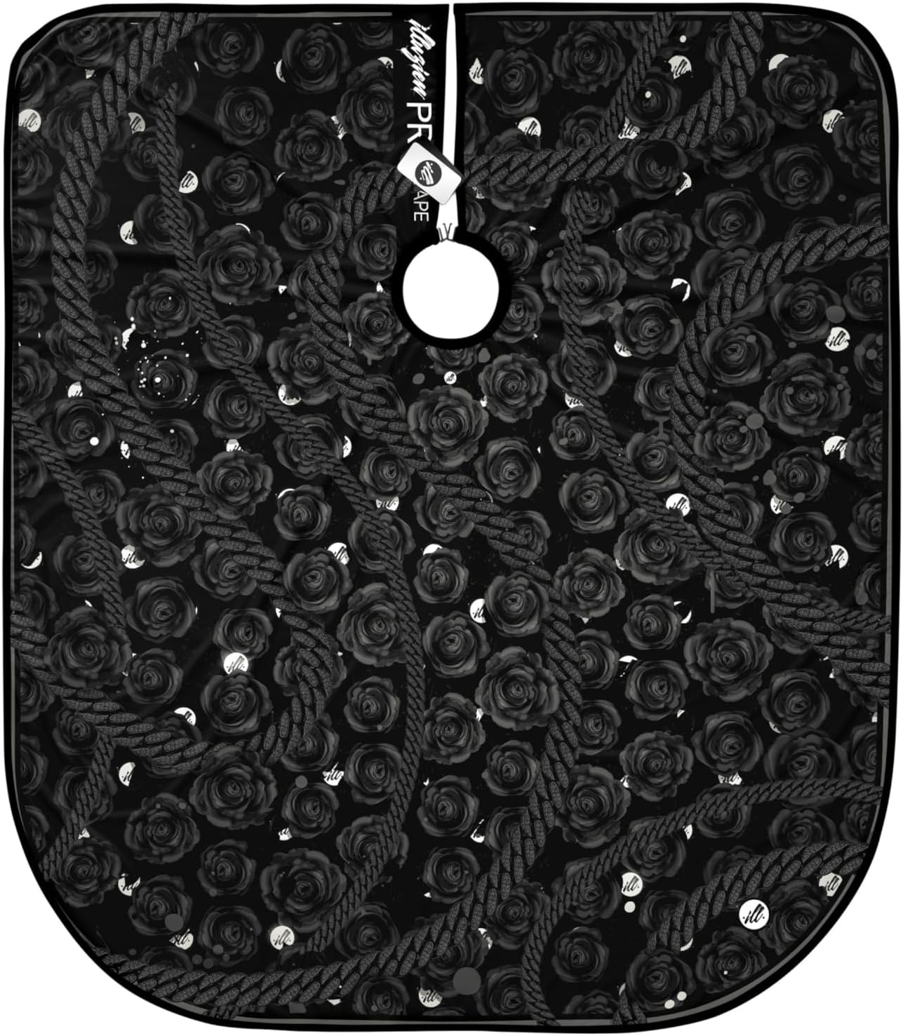 Illuzien Black Dead Roses PRO Barber Cape, Hair Cut Drape, Water-Resistant Barber Accessories, Professional Cape