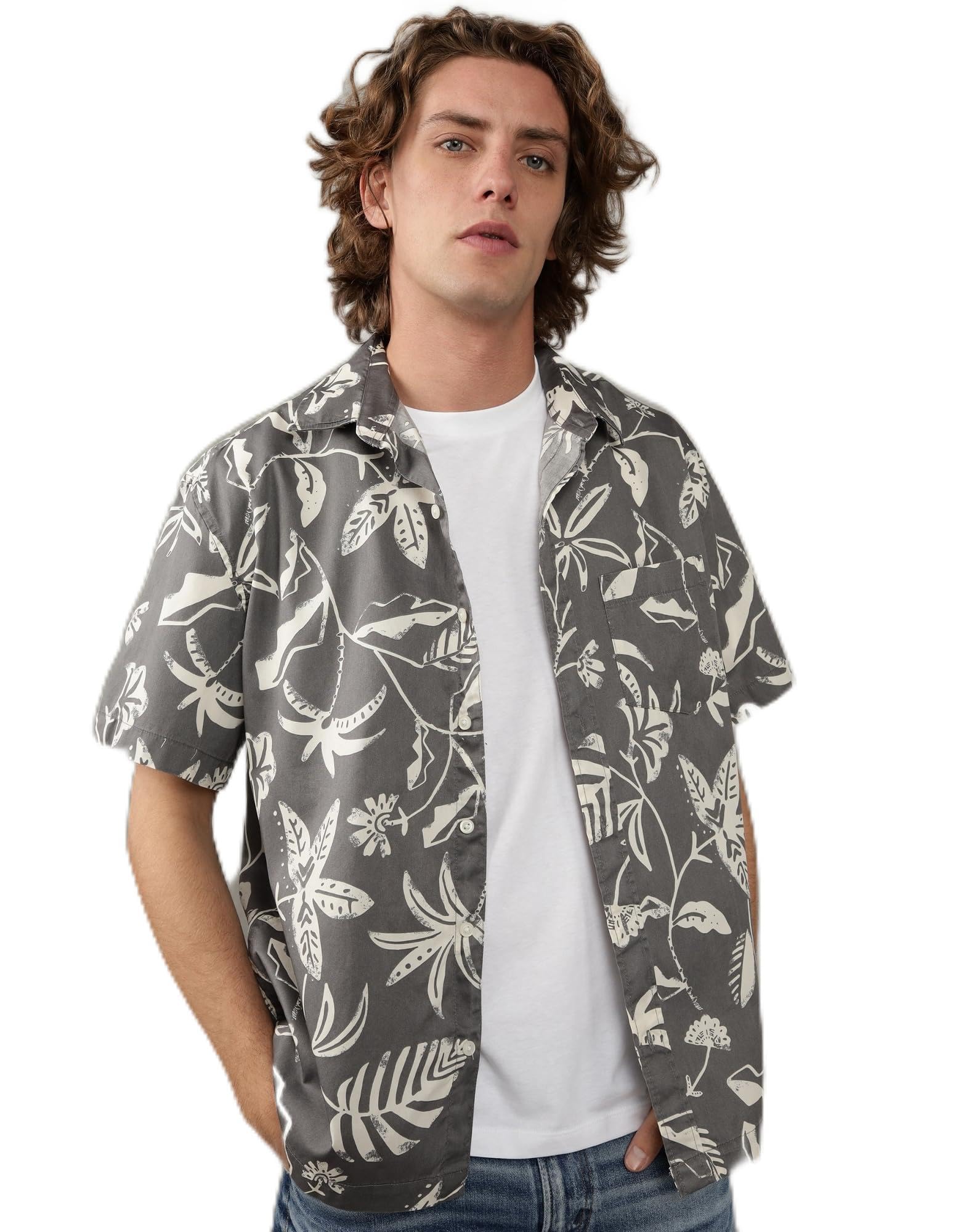 American EagleMen Floral Button-Up Poolside Shirt