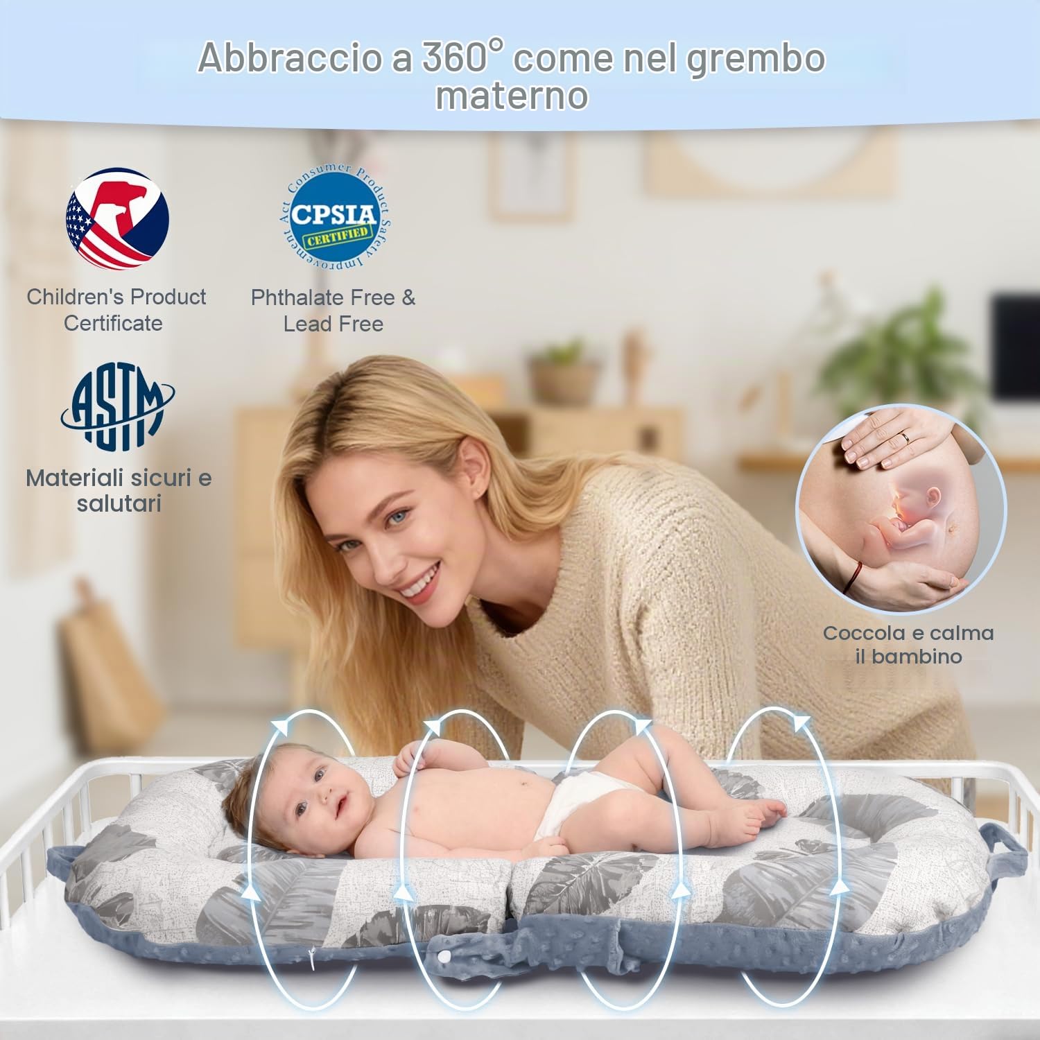 3 in 1 Baby Lounger, marsupio portatile per neonati, 0 – 24 mesi, cuscino pieghevole e supporto per seggiolino per bambini, fodera rimovibile in 100% cotone e velluto, double face, ideale