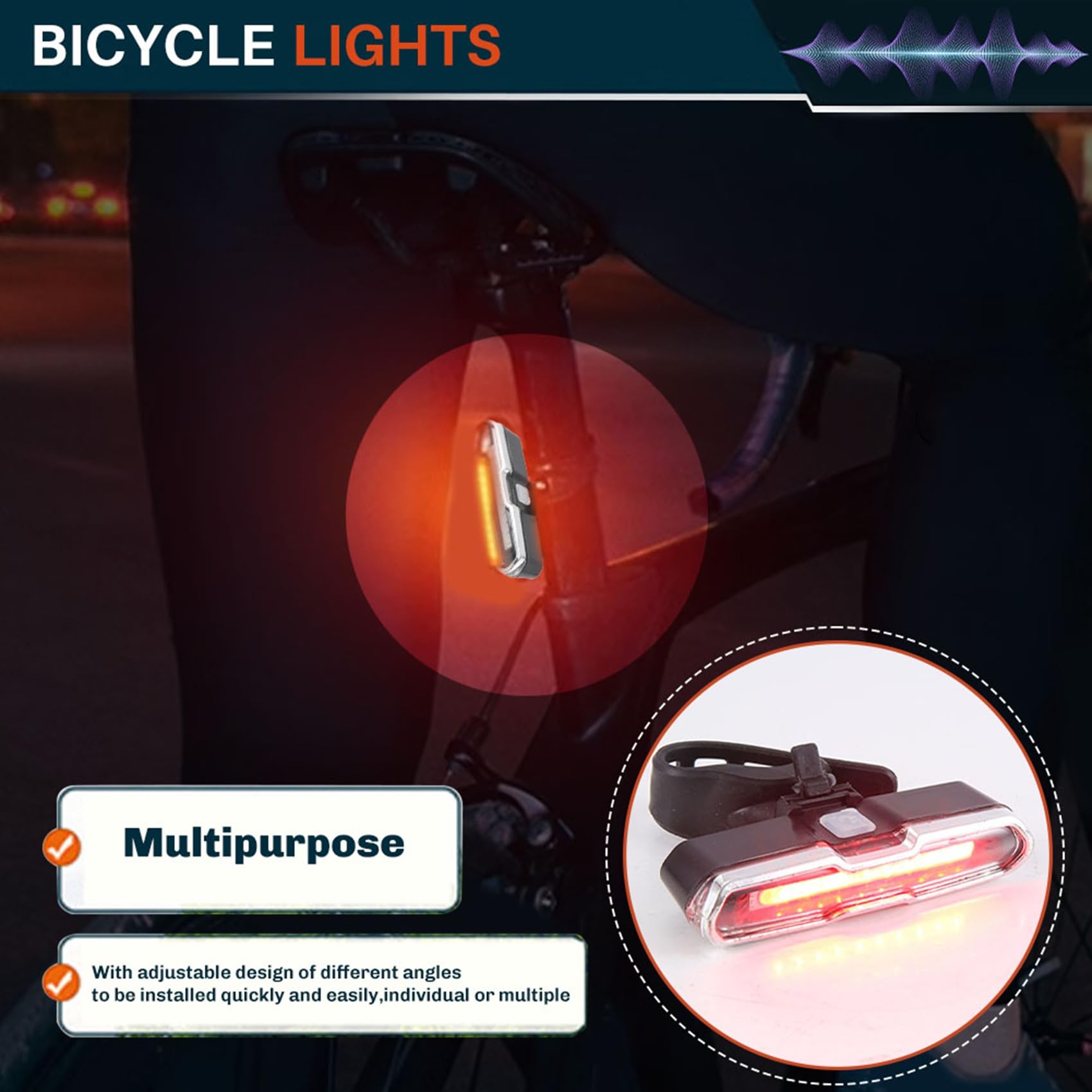 FREDY Feu Arrière Vélo LED Rechargeable – Rouge & Bleu Ultra Brillant – Modes Multifonctions – Étanche USB – Lampe Sécurité Urgence