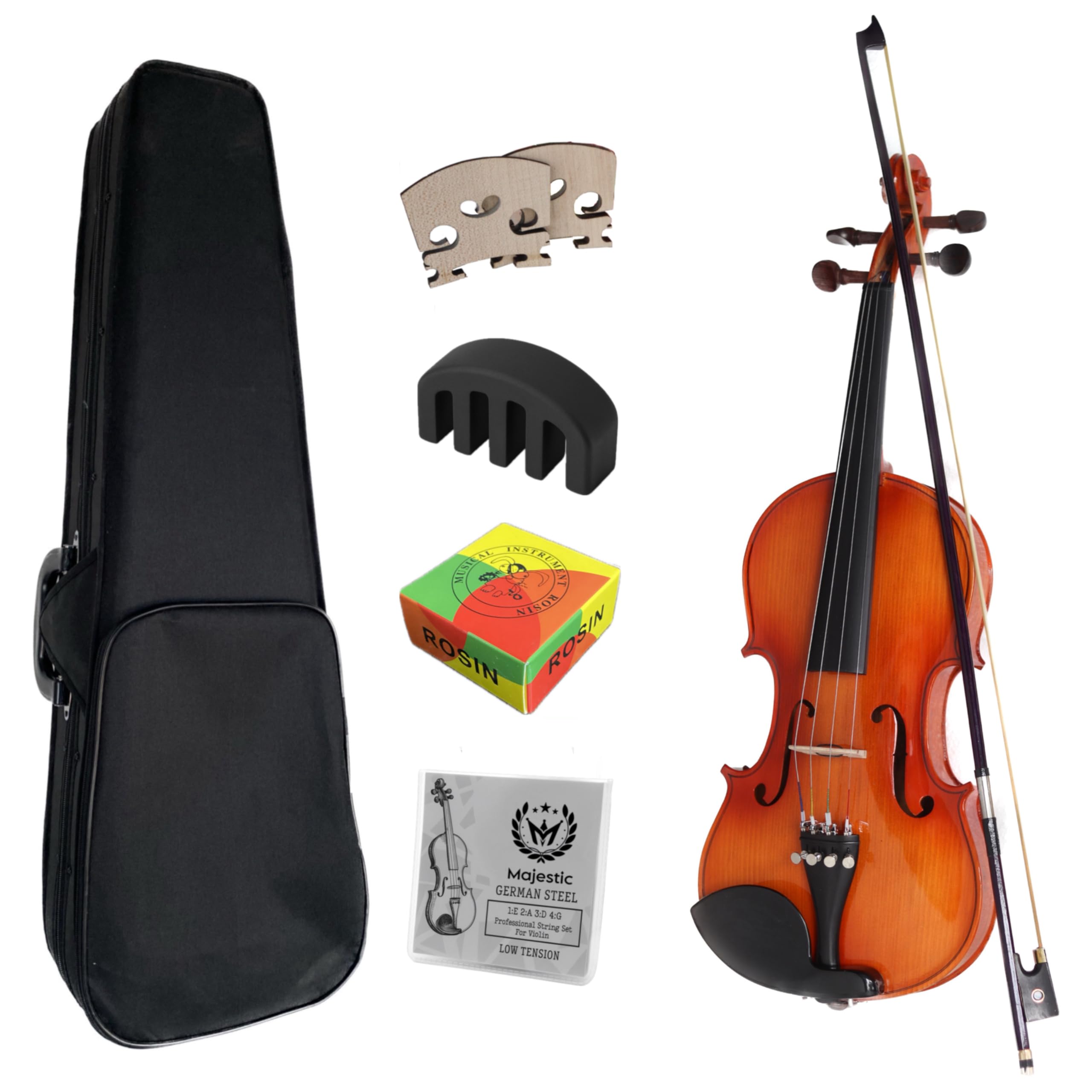 MAJESTIC Full size 4/4 Hard Wood Violin with complete Set, Pure Handcrafted comes with Hard Case, Perfect Balanced Premium Bow, Majestic Strings, Spare Maple Bridge and Rosin, ORANGE GOLD-image-11