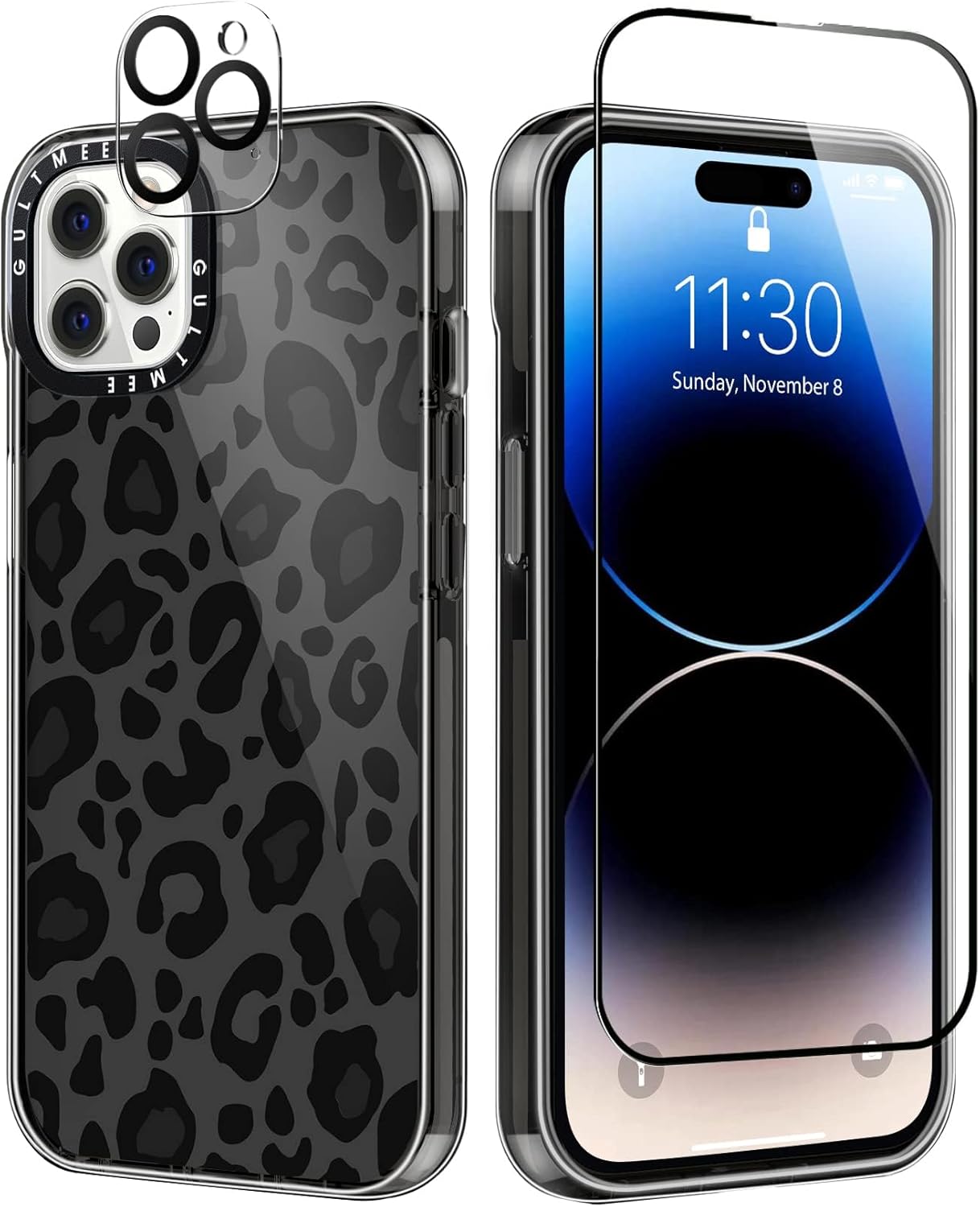 [3 in 1] Designed for iPhone 14 Case Cute Cheetah Leopard with Built-in Bumper Shockproof Protective Phone Case Cover for iPhone 14 Cases 6.1" Tempered Glass Screen Protector + Camera Lens Protector