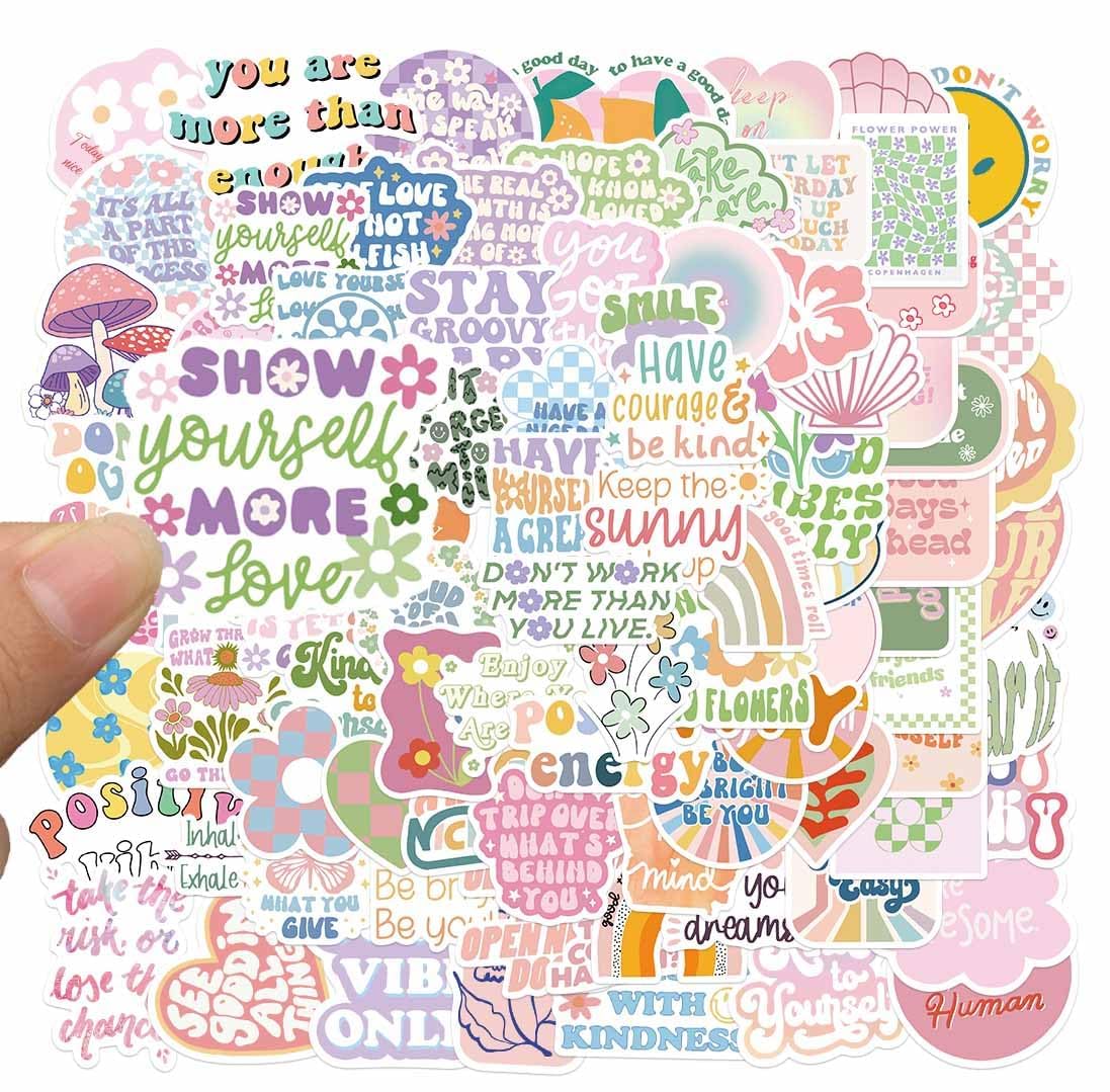 Tazweeq 100Pcs Cute Stickers Pack, Motivational Decals Vinyl Waterproof Stickers, Water Bottle Laptop Luggage Helmet Skateboard Snowboard Guitar Scrapbook Phone Gifts, Teens Girls Kids Adult Women