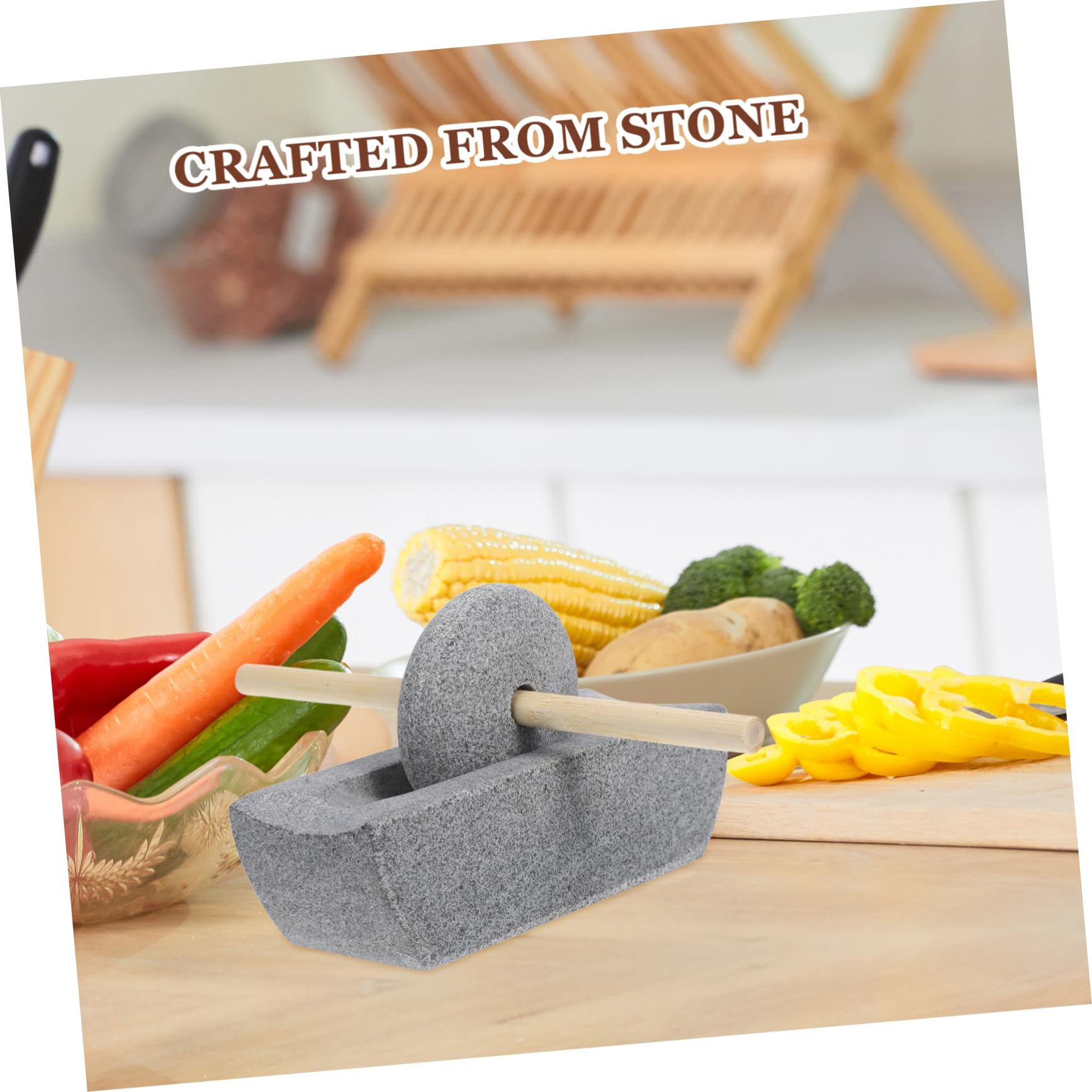 BESTOYARD Molinillo de Especias Manual de Piedra y Madera, Compacto y Práctico para Uso en Cocina y Hogar, Adecuado para Moler Condimentos y Té Tradicional