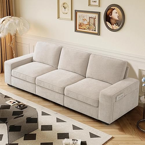 Miniatura 7 de TEKAMON Sofá Modular de 100" con Almacenamiento en los Asientos, Cómodo Sofá de Tela Chenilla de 3 Plazas para Sala de Estar, Oficina, Apartamento