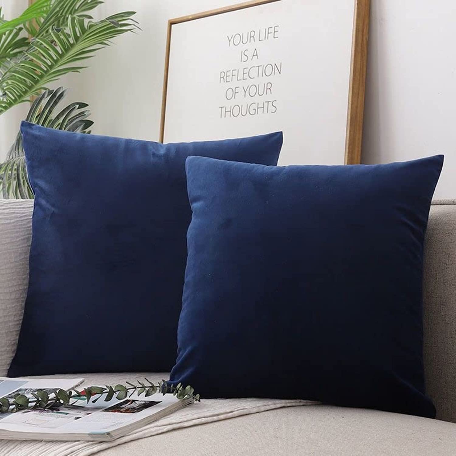 Olive Velvet Cushion Covers (45x45cm, Blue)
