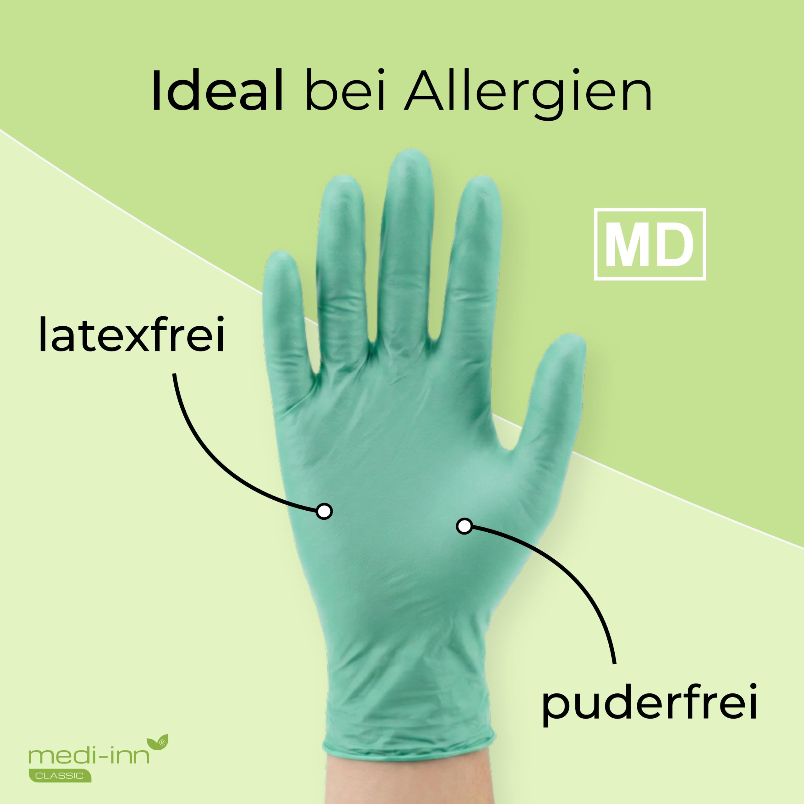 Medi-Inn Nitril GREEN PLUS Einmalhandschuhe, Gr. L, 10 x 100 Stück, puderfreie & latexfreie Einweghandschuhe, grün