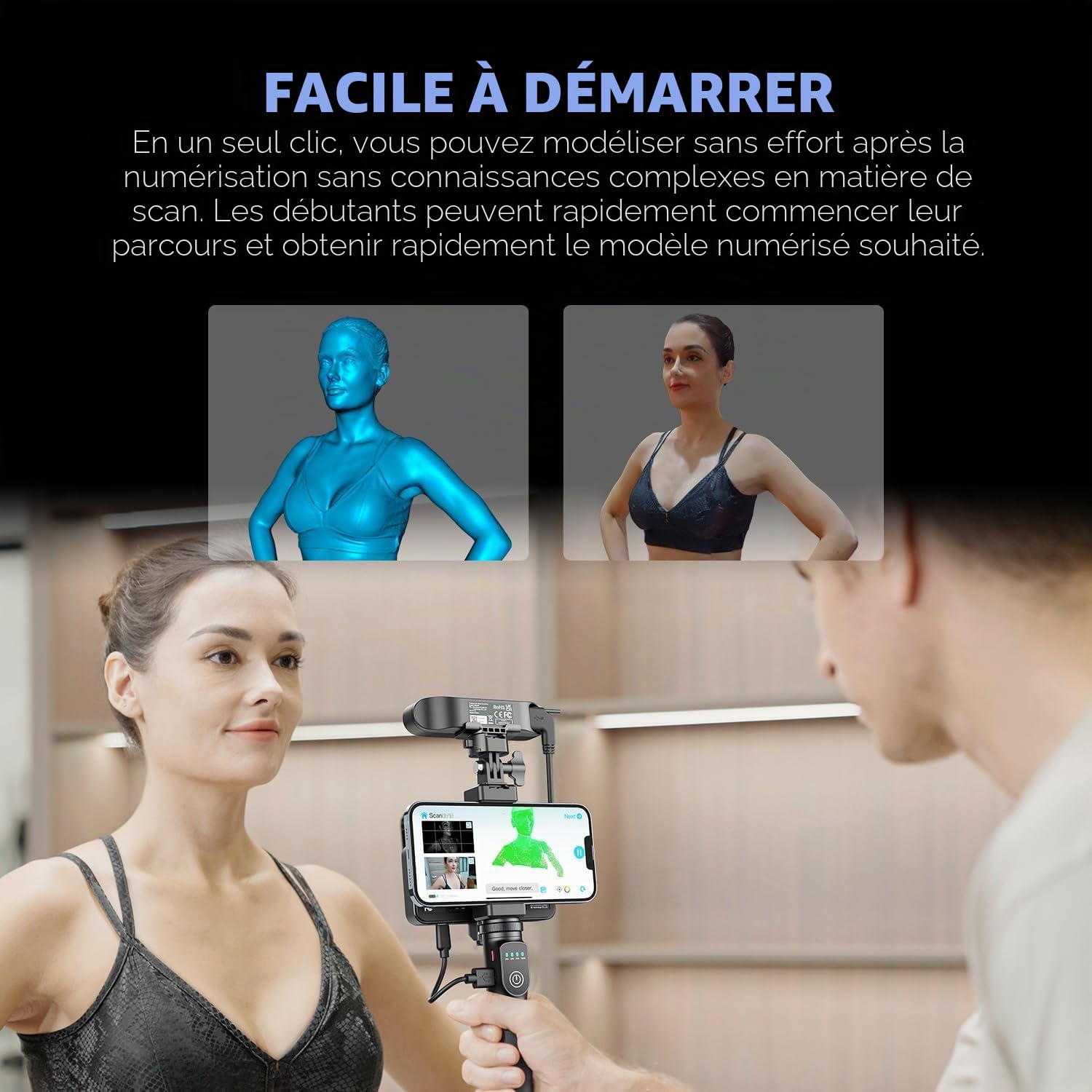 Creality CR-Scan Ferret Pro Scanner 3D portable pour imprimante 3D, modélisation d'impression 3D, précision 0,1 mm, numérisation couleur 24 bits, anti-shake, WiFi 6, pour Android IOS Phone PC Mac Win