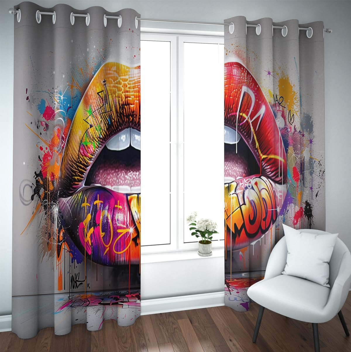 Rideaux occultants pop art colorés style graffiti avec œillets pour chambre moderne 140x220