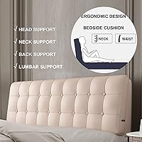 Vista 4 de Almohada rectangular de lectura con respaldo de cuña grande, cojín extraíble para dormitorio, banco de cama, C, sin cabecera, tamaño King, 70.8