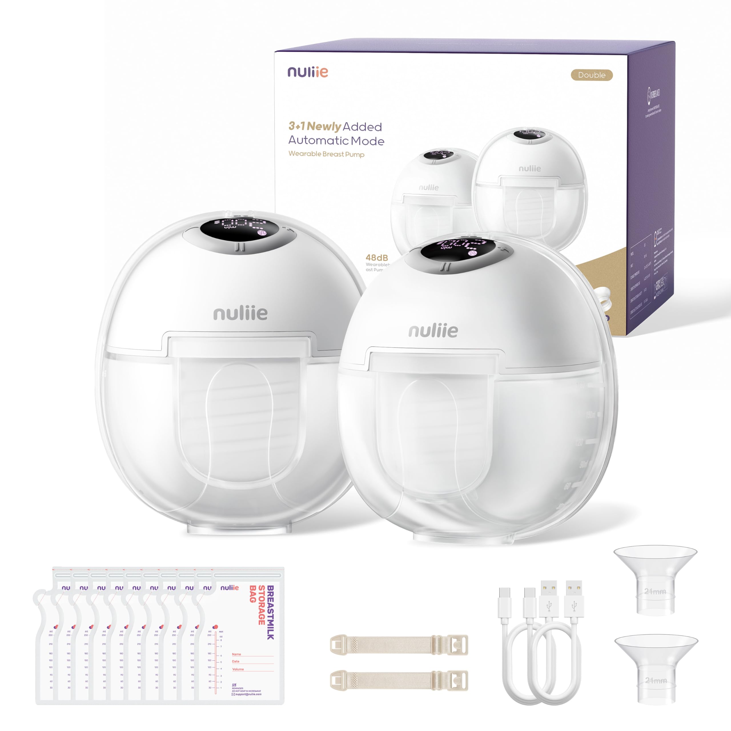 Nuliie Tiralatte elettrico portatile S32, pompa per latte elettrica a mani libere, 4 modalità, 9 livelli con flangia comoda da 18/21/24 mm, privata, con accessori di ricambio inclusi nella confezione