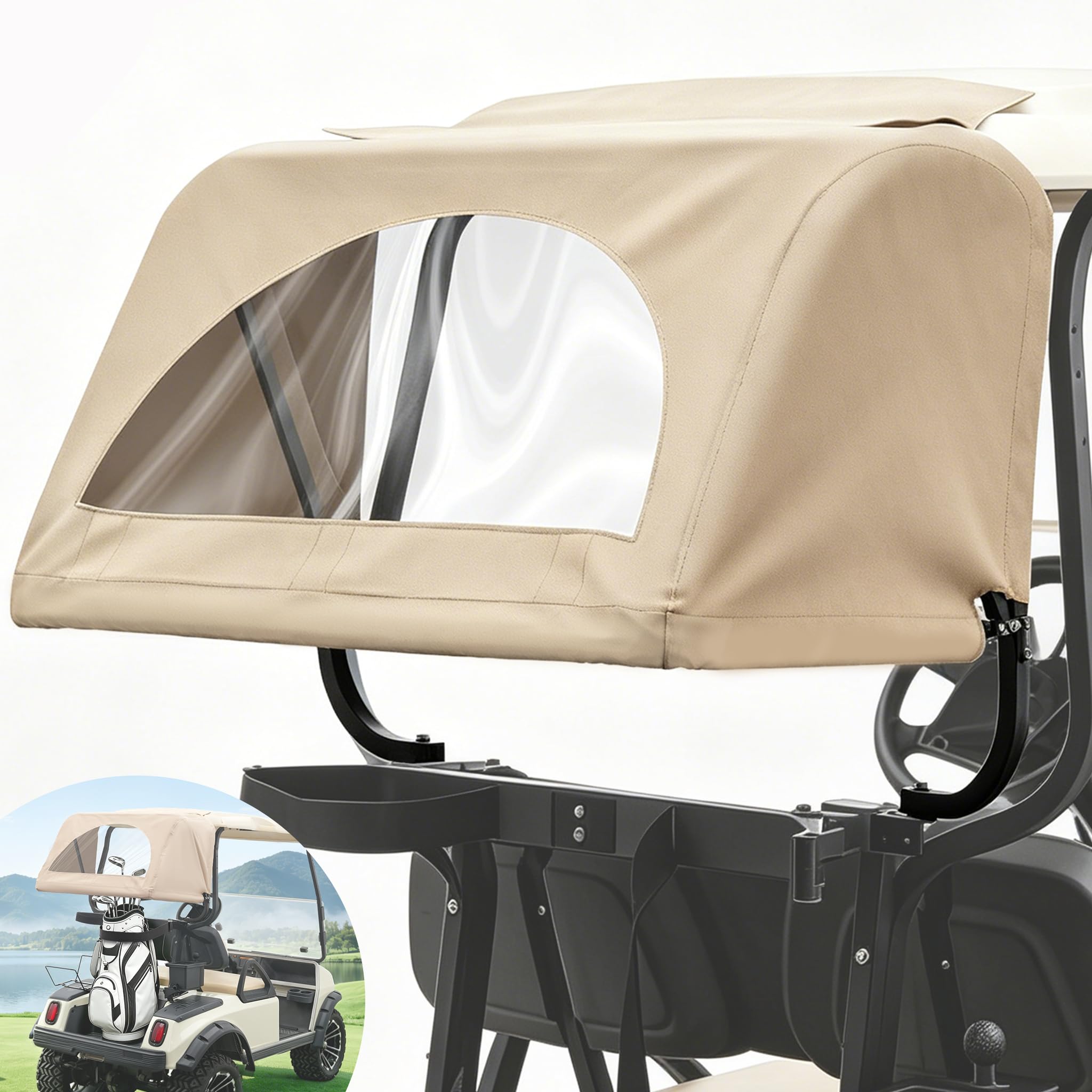 DRIVE UP Universal Golf Cart Rear Bag Rain Cover with Bracket Kit, Golf Cart Rain Cover Suitable for Most Yamaha Club Car EZGO Models, Beige : Sports & Outdoors