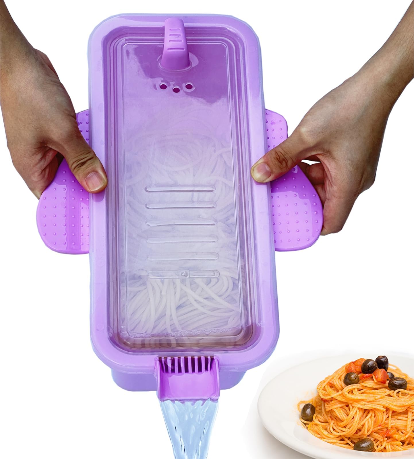 Microwave Pasta Container Cooker, Noodles Cooker with Strainer. Quickly Cooks up to 4 Servings Pasta, Cute Elephant-Shaped Multifunctional Cooker 2000ML / 68OZ(Purple)