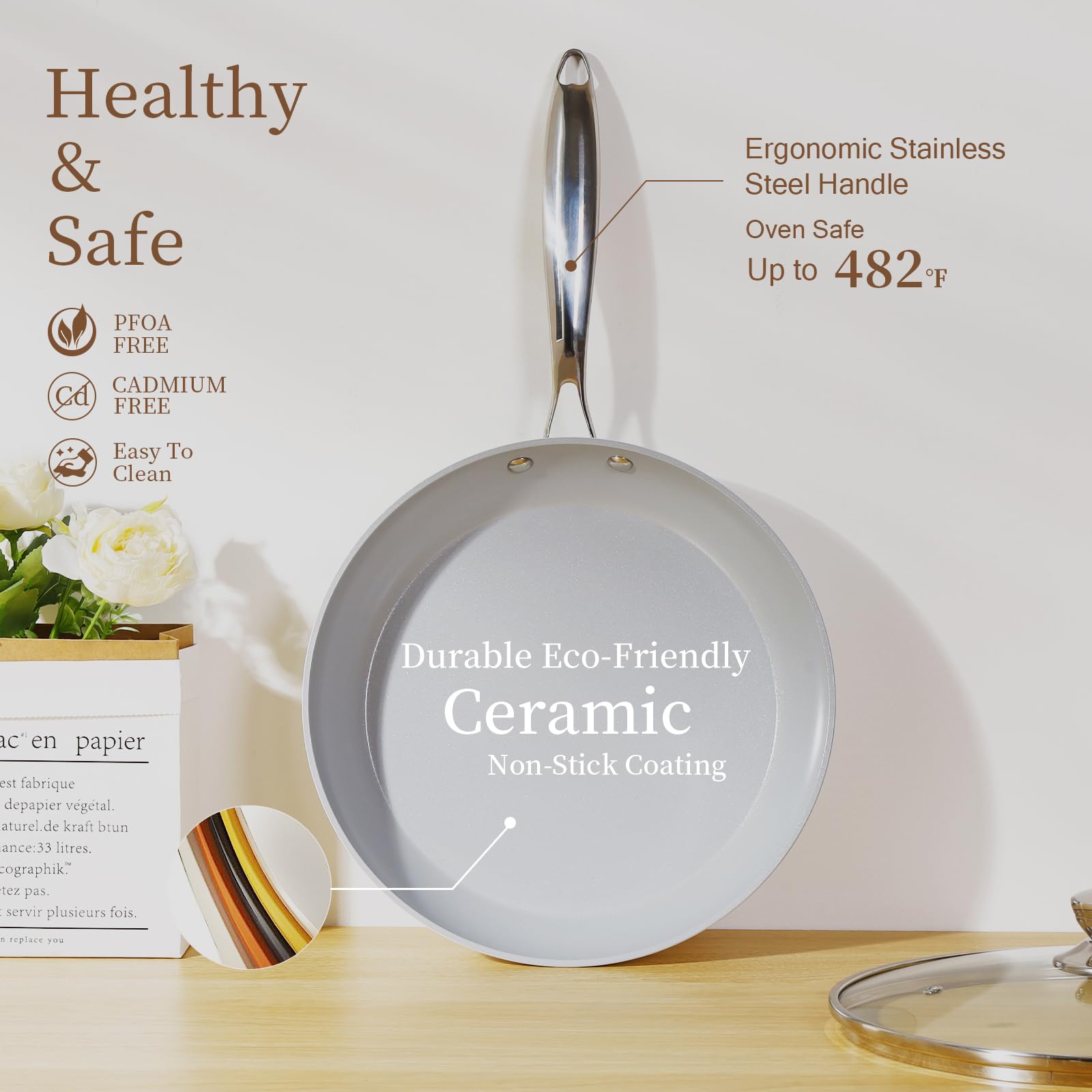 Amazon.co.jp: TIAJO ノンスティック鍋とフライパンセット ヘルシー