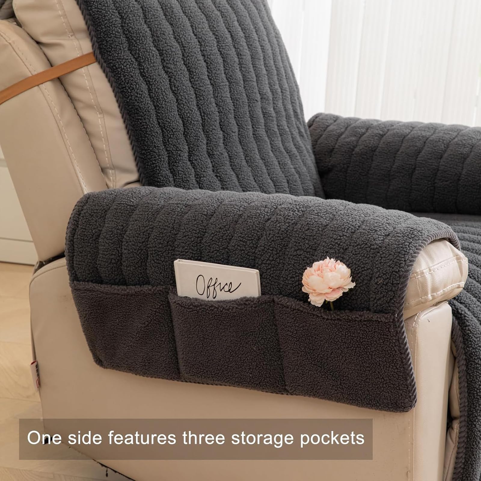 Sesselbezug Sherpa Fleece Bezug mit Seitentaschen für Liegesessel