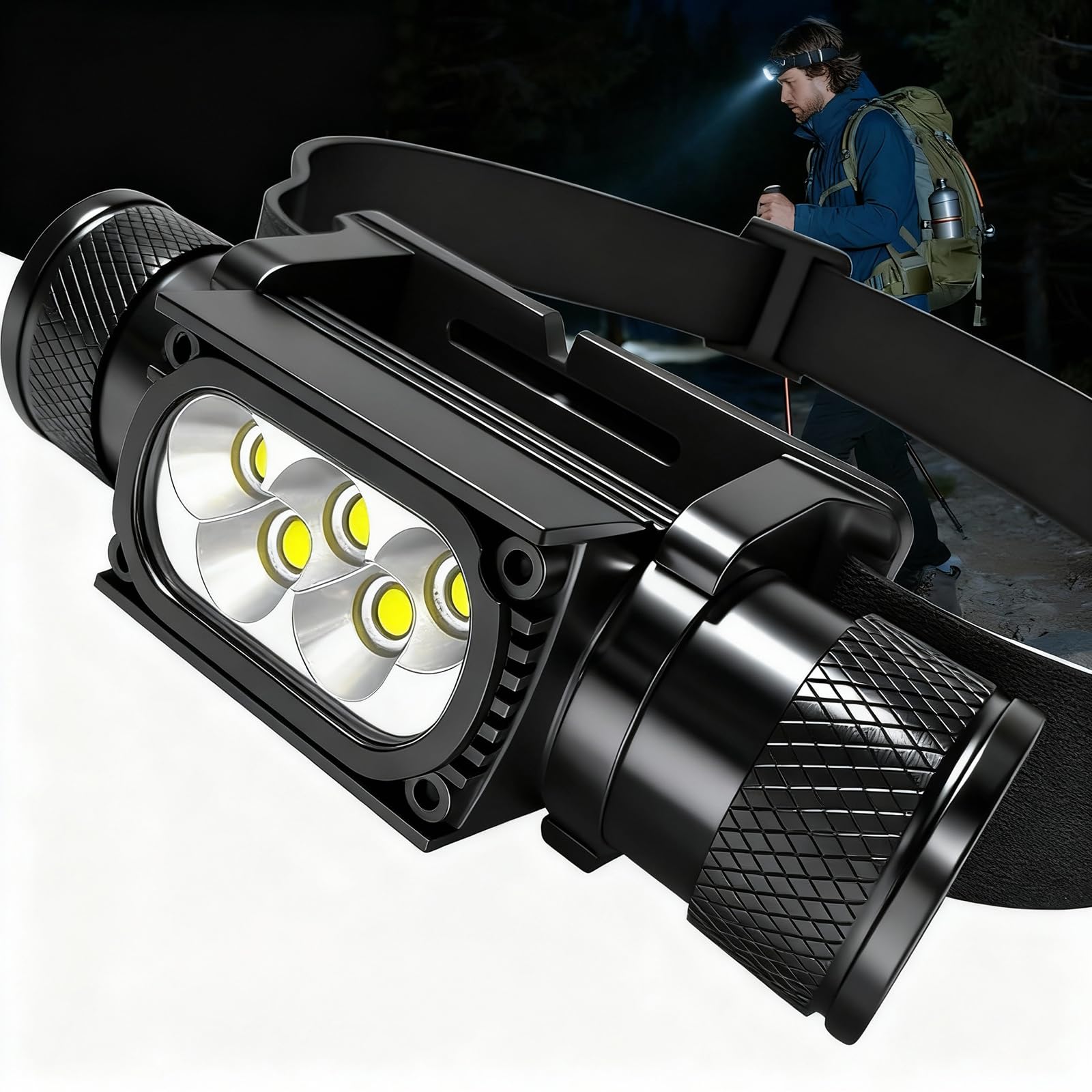 Linterna frontal LED recargable, 1600 lúmenes, súper brillante, recargable por USB, lámpara de cabeza impermeable IP65 con 6 modos para senderismo, camping, pesca, trabajo