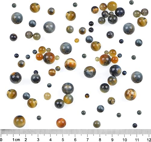 Miniatura 98 de Bymitel - 140 cuentas de cristal natural, piedras preciosas redondas energéticas y curativas sueltas con cordón elástico para hacer joyas, pulseras