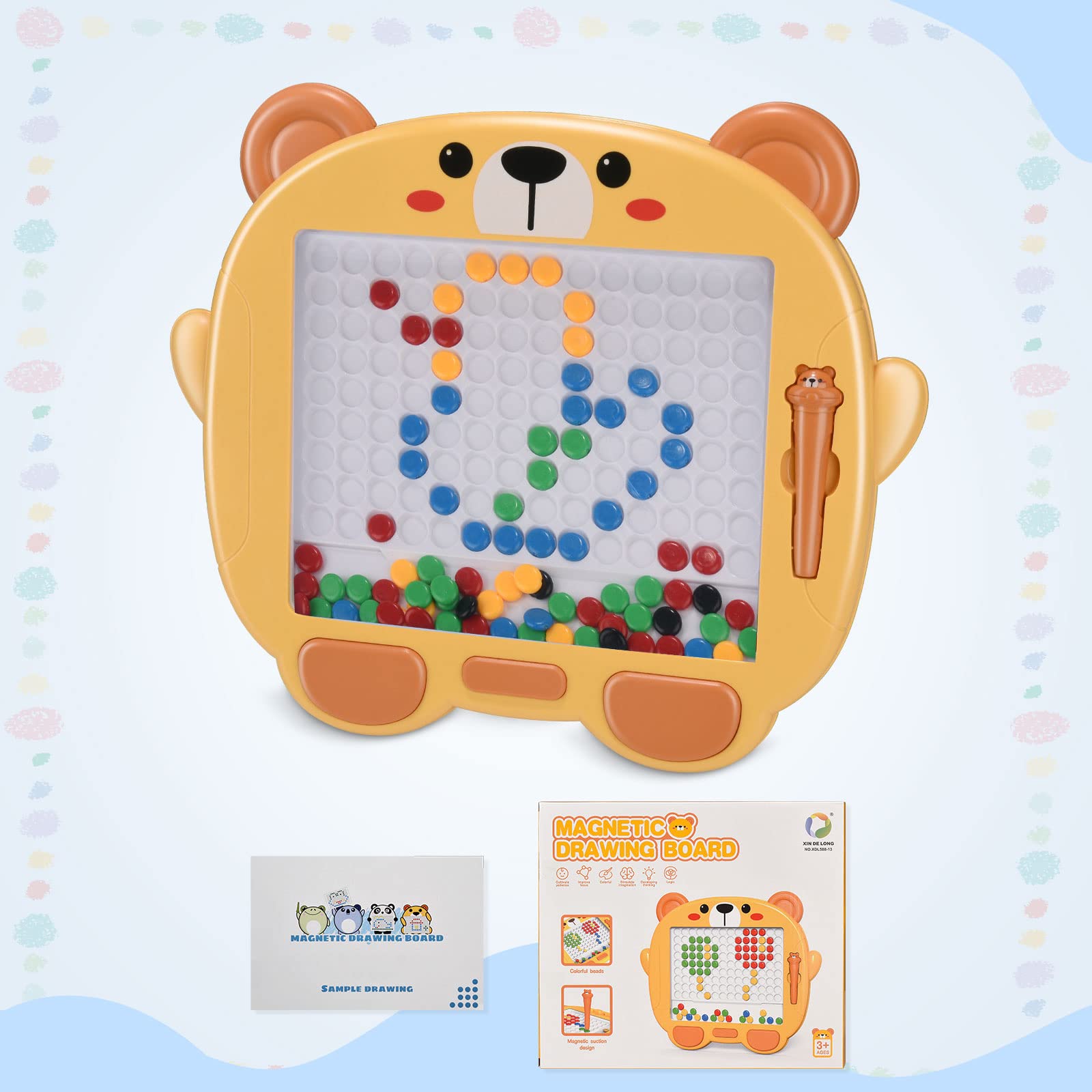 Magnetic Drawing Board for Toddlers, Montessori Educational Toy Doodle Board with Magnetic Pen and Cards, Creative Color Puzzle Magnetic Chessboard Early Childhood Education Drawing Board(03)